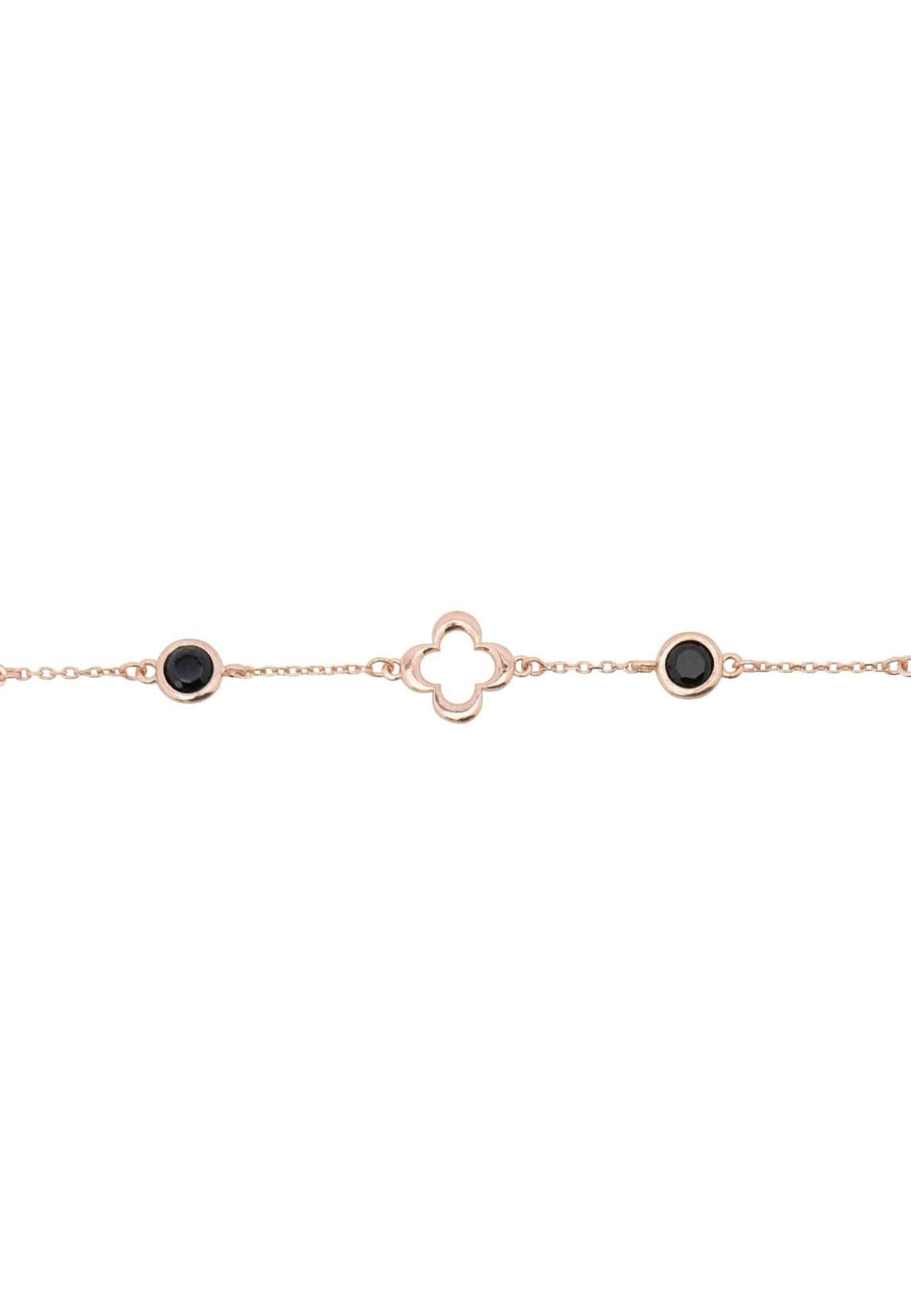 Open Clover Gemstone Bracelet Rosegold Black Onyx - LATELITA Bracelets