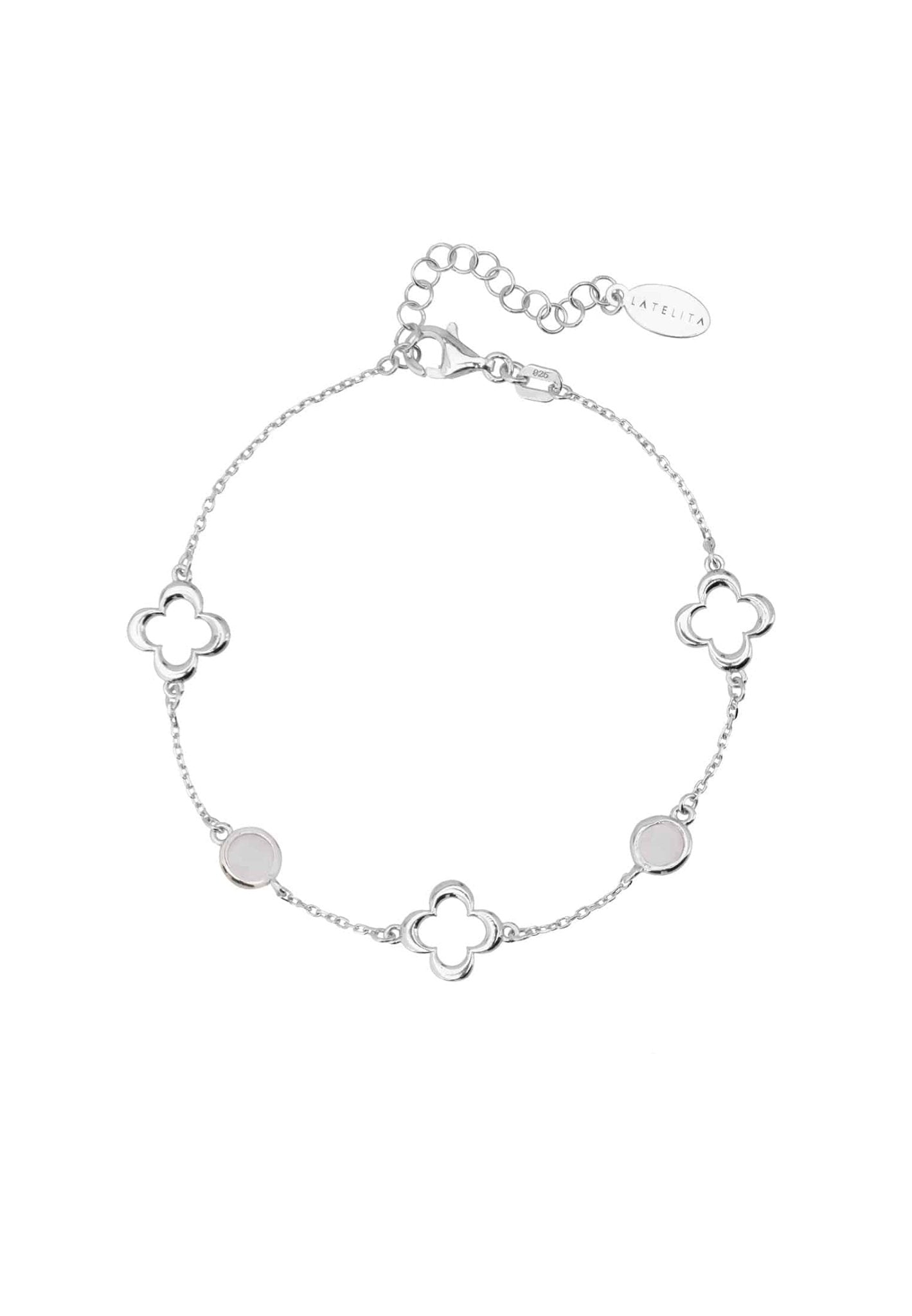 Open Clover Gemstone Bracelet Silver Rose Quartz - LATELITA Bracelets