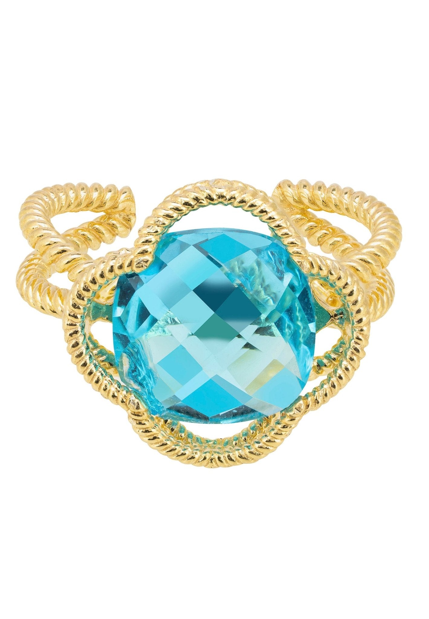 Open Clover Gemstone Cocktail Ring Gold Blue Topaz - LATELITA Rings
