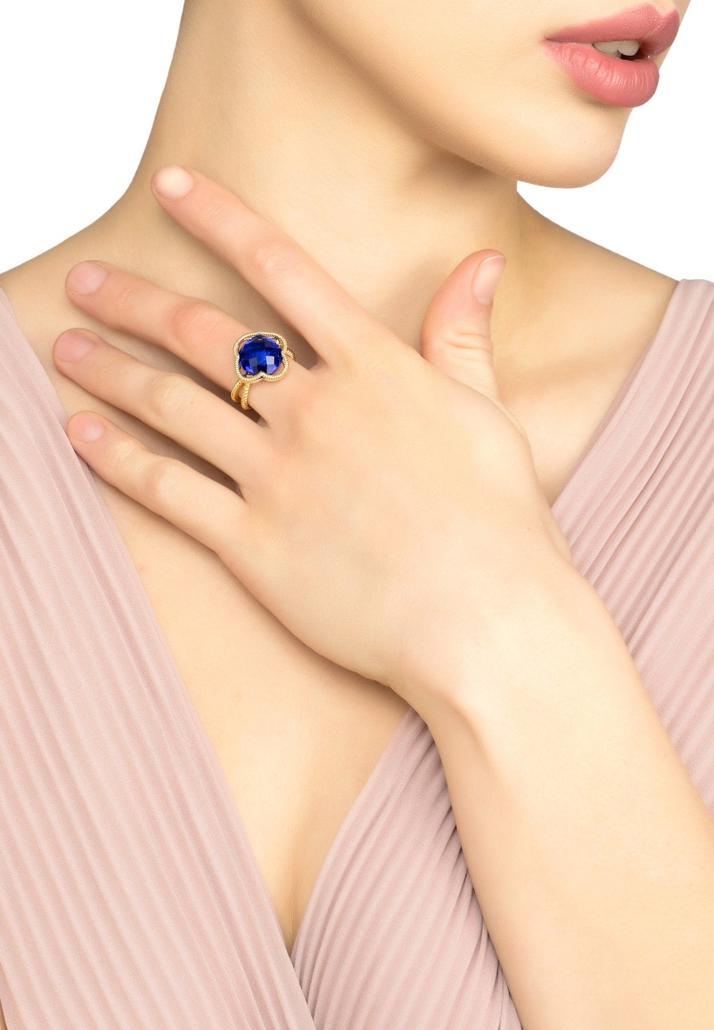 Open Clover Gemstone Cocktail Ring Gold Sapphire - LATELITA Rings