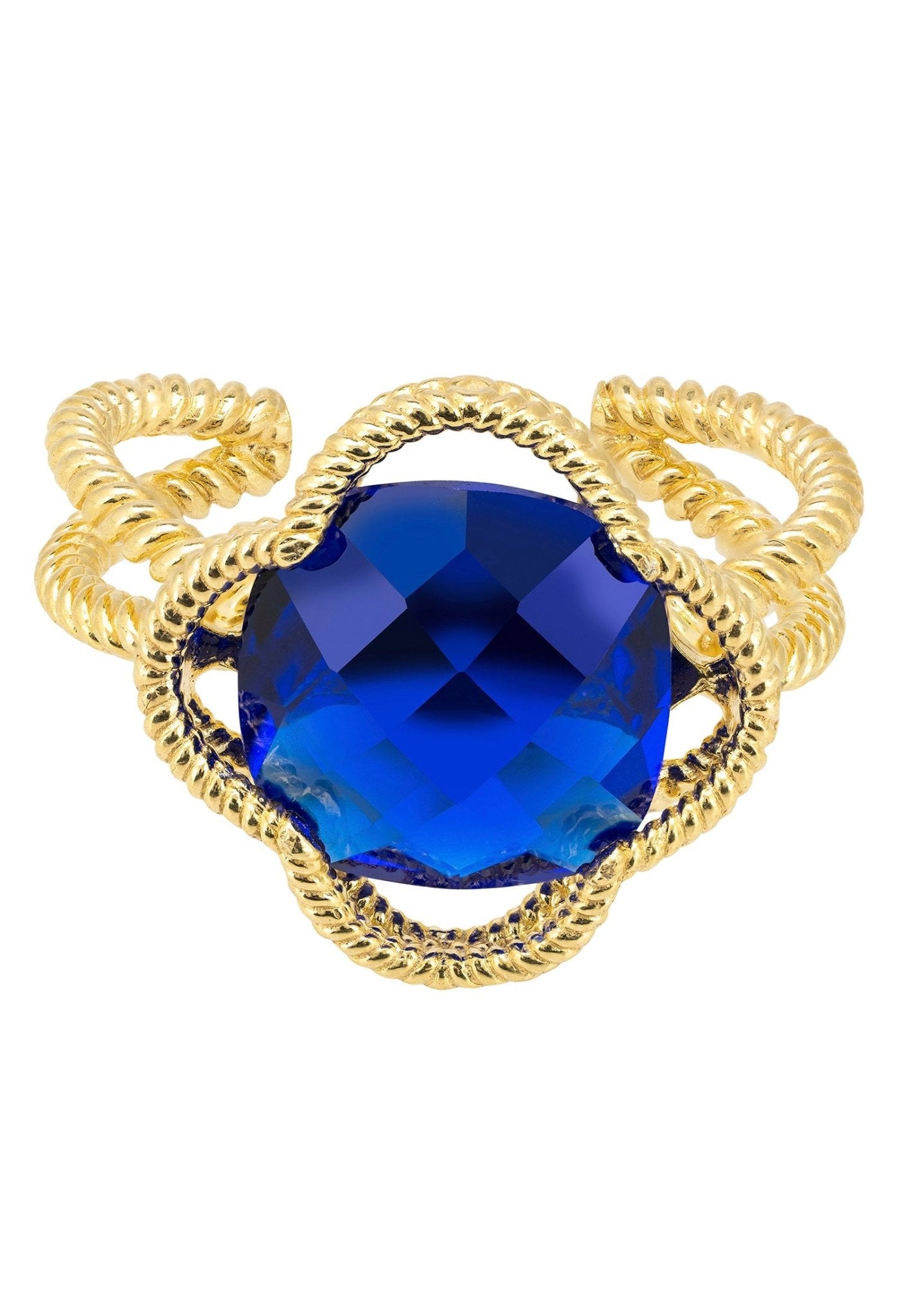 Open Clover Gemstone Cocktail Ring Gold Sapphire - LATELITA Rings
