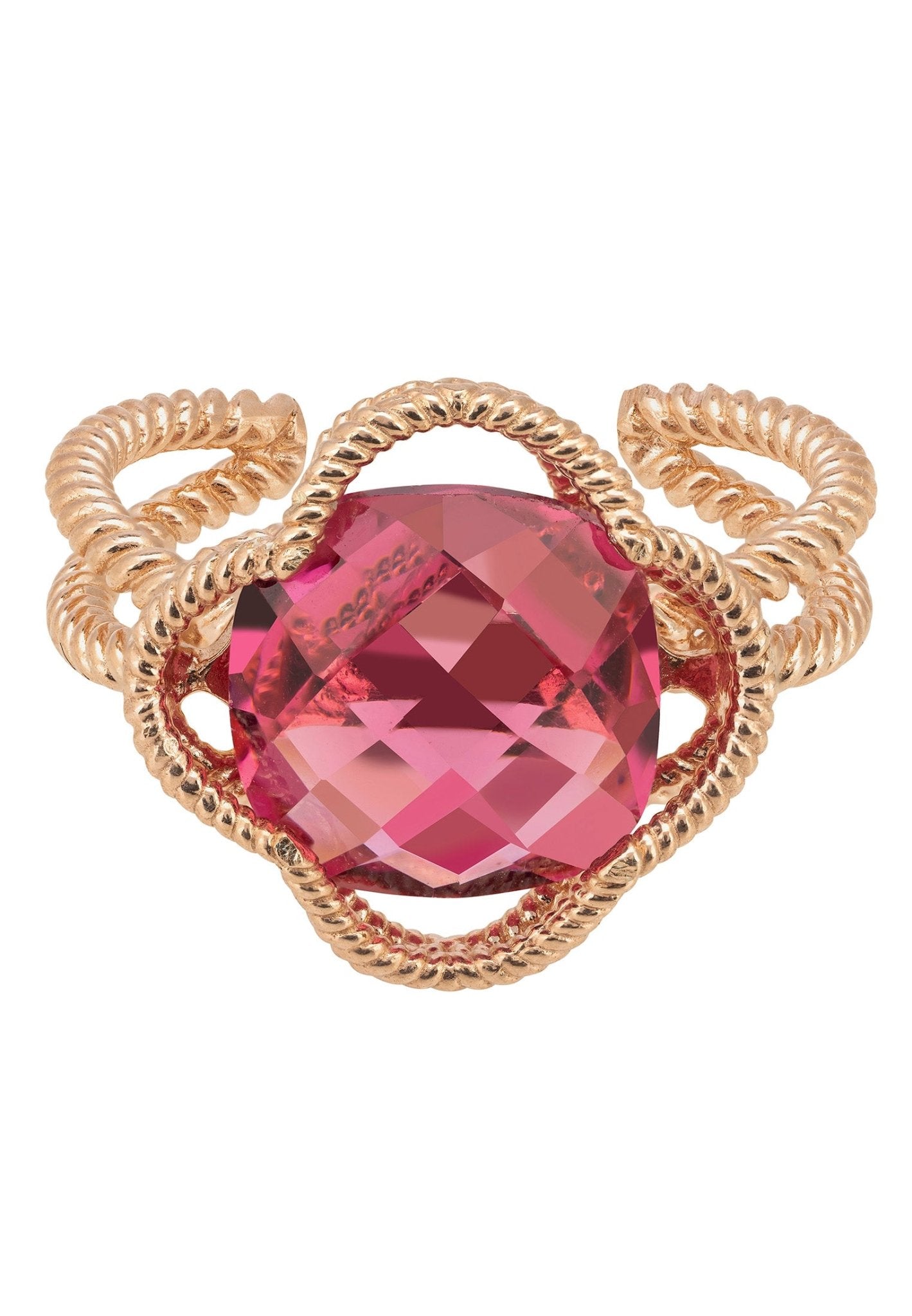 Open Clover Gemstone Cocktail Ring Rosegold Pink Tourmaline - LATELITA Rings