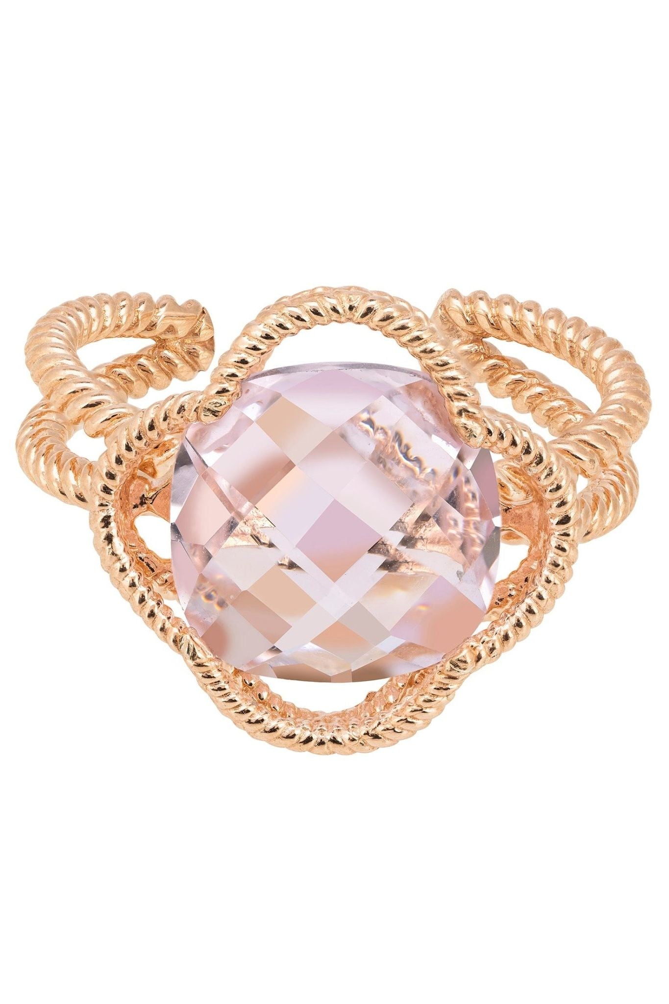Open Clover Gemstone Cocktail Ring Rosegold Rose Quartz - LATELITA Rings