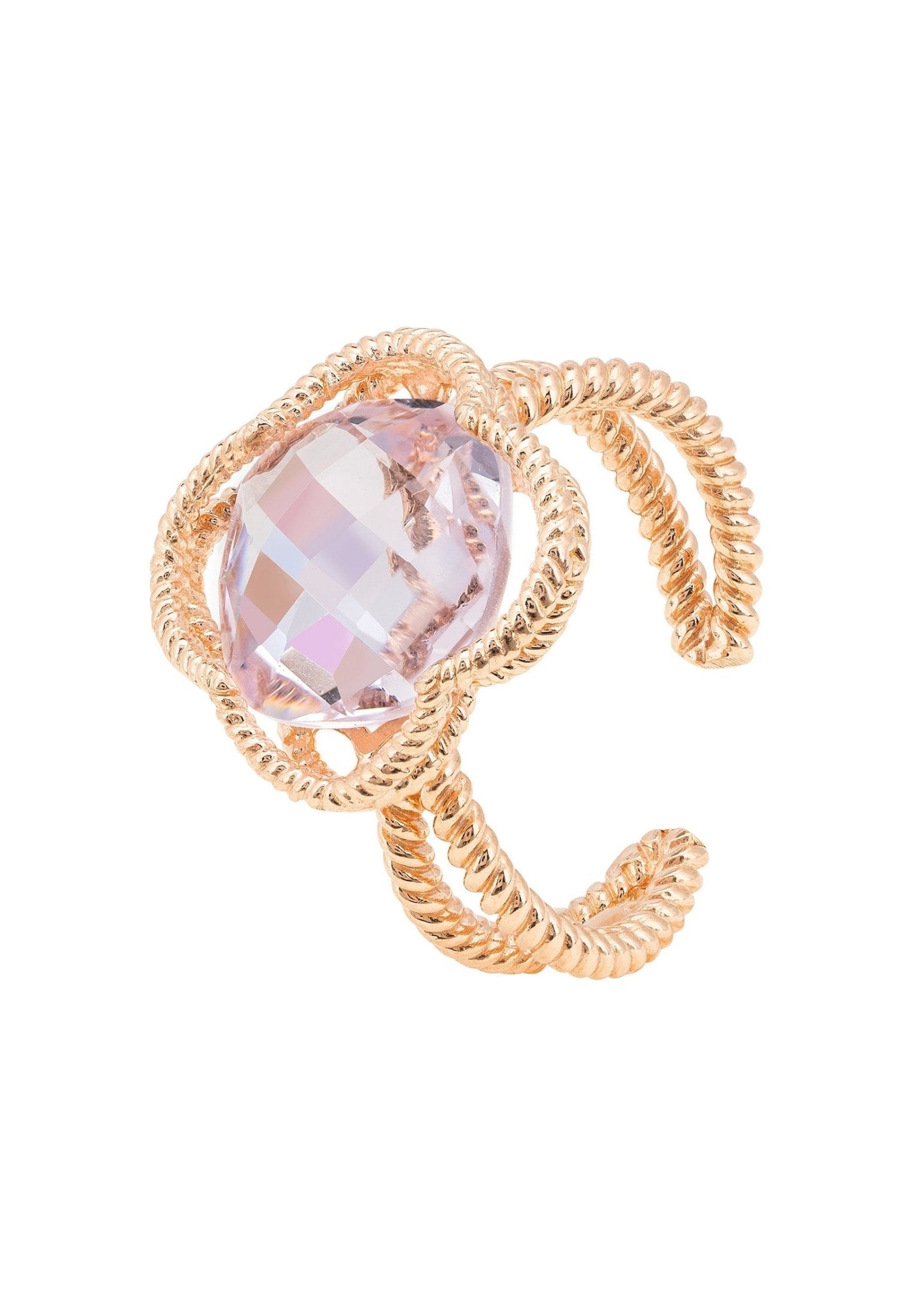 Open Clover Gemstone Cocktail Ring Rosegold Rose Quartz - LATELITA Rings