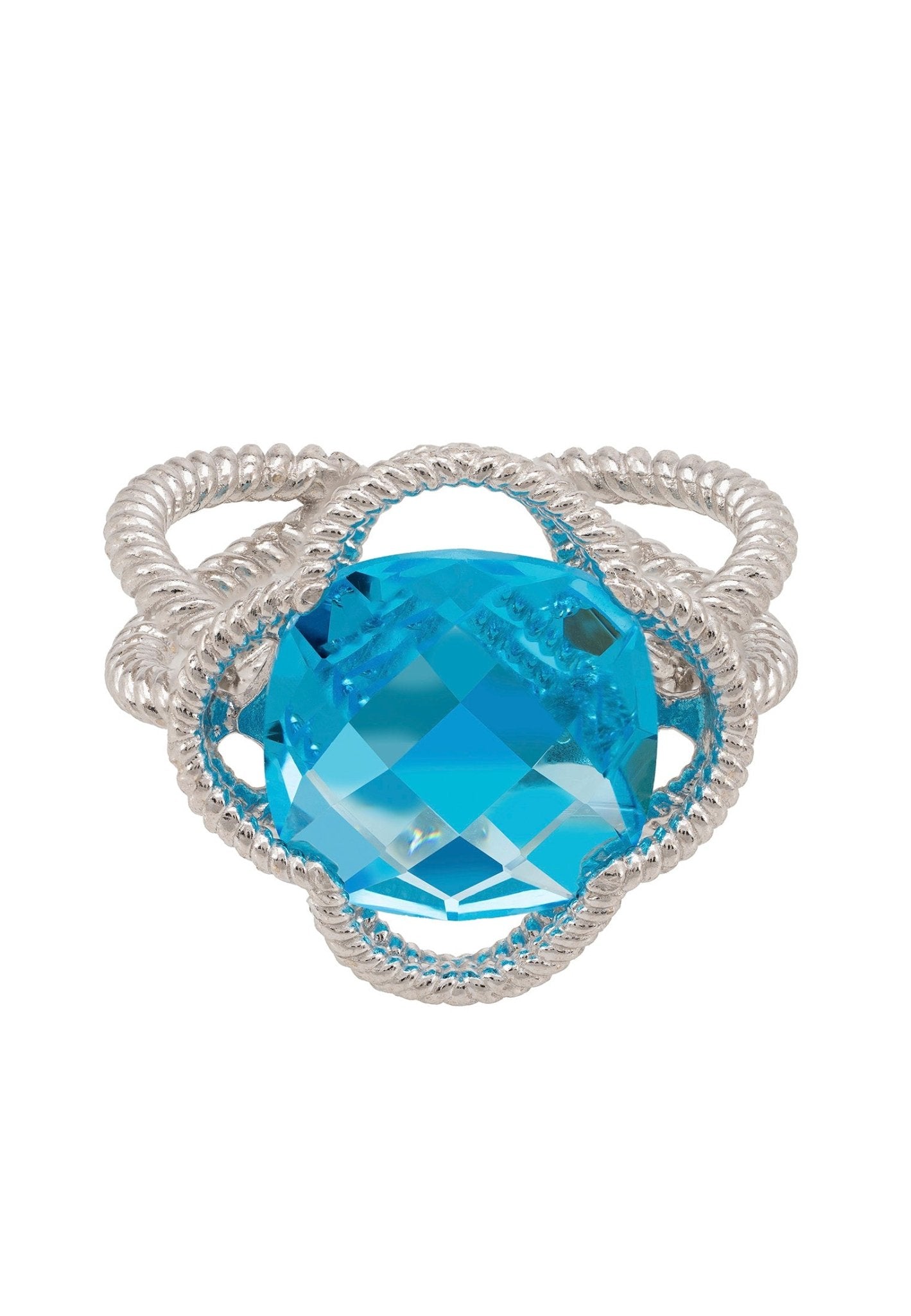 Open Clover Gemstone Cocktail Ring Silver Blue Topaz - LATELITA Rings