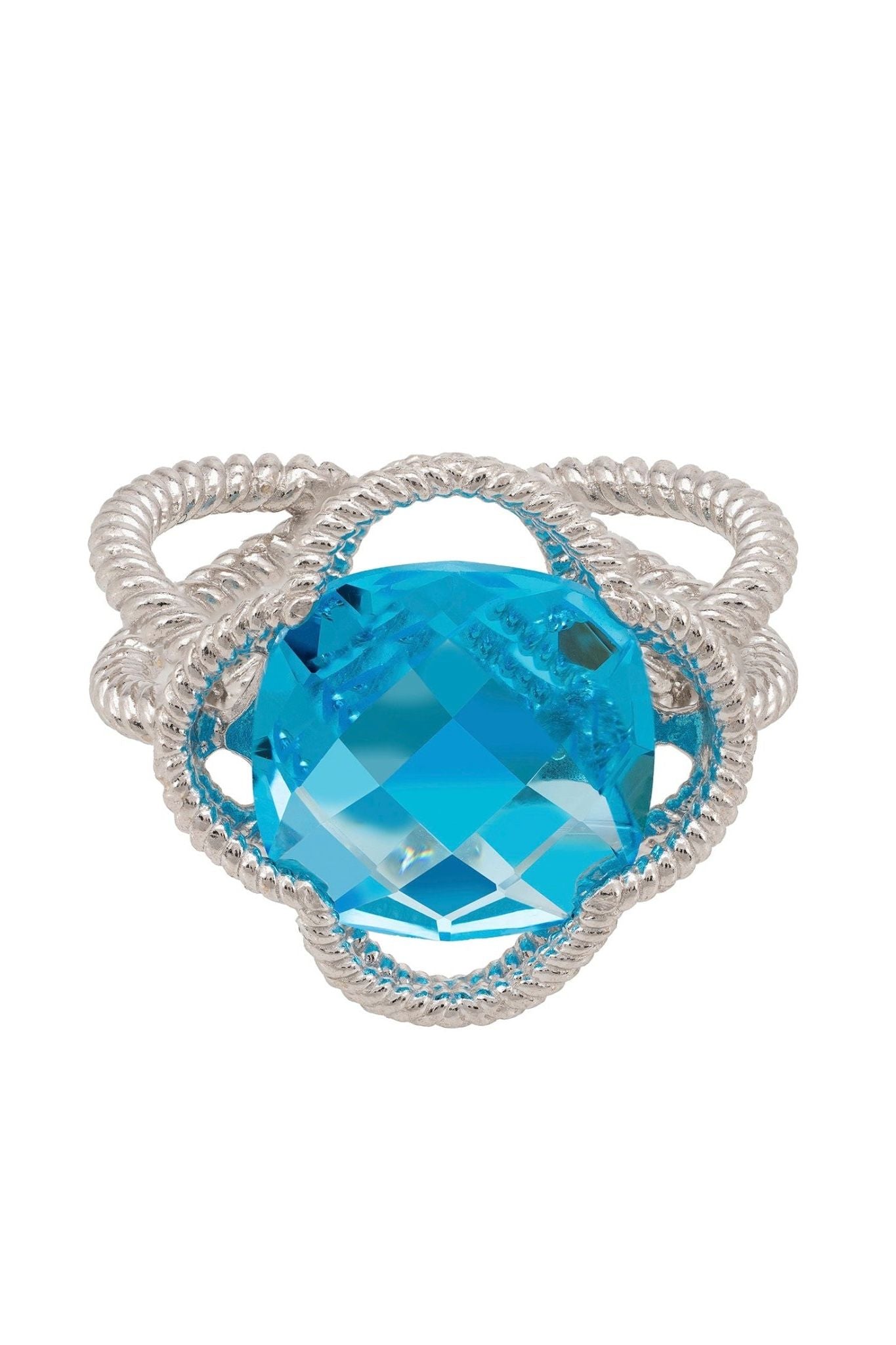 Open Clover Gemstone Cocktail Ring Silver Blue Topaz - LATELITA Rings