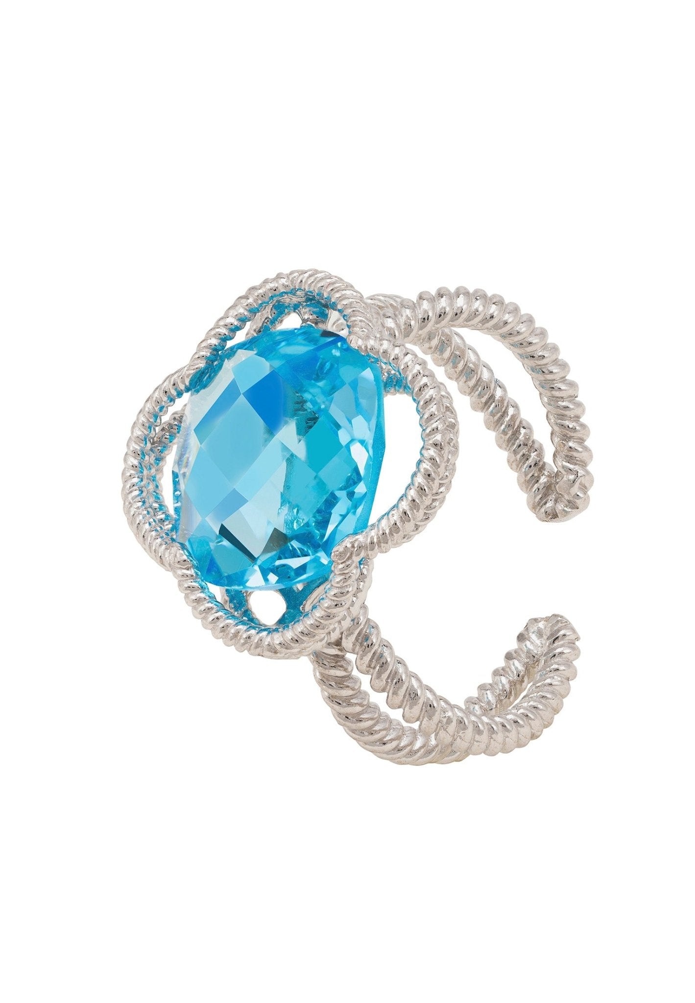 Open Clover Gemstone Cocktail Ring Silver Blue Topaz - LATELITA Rings
