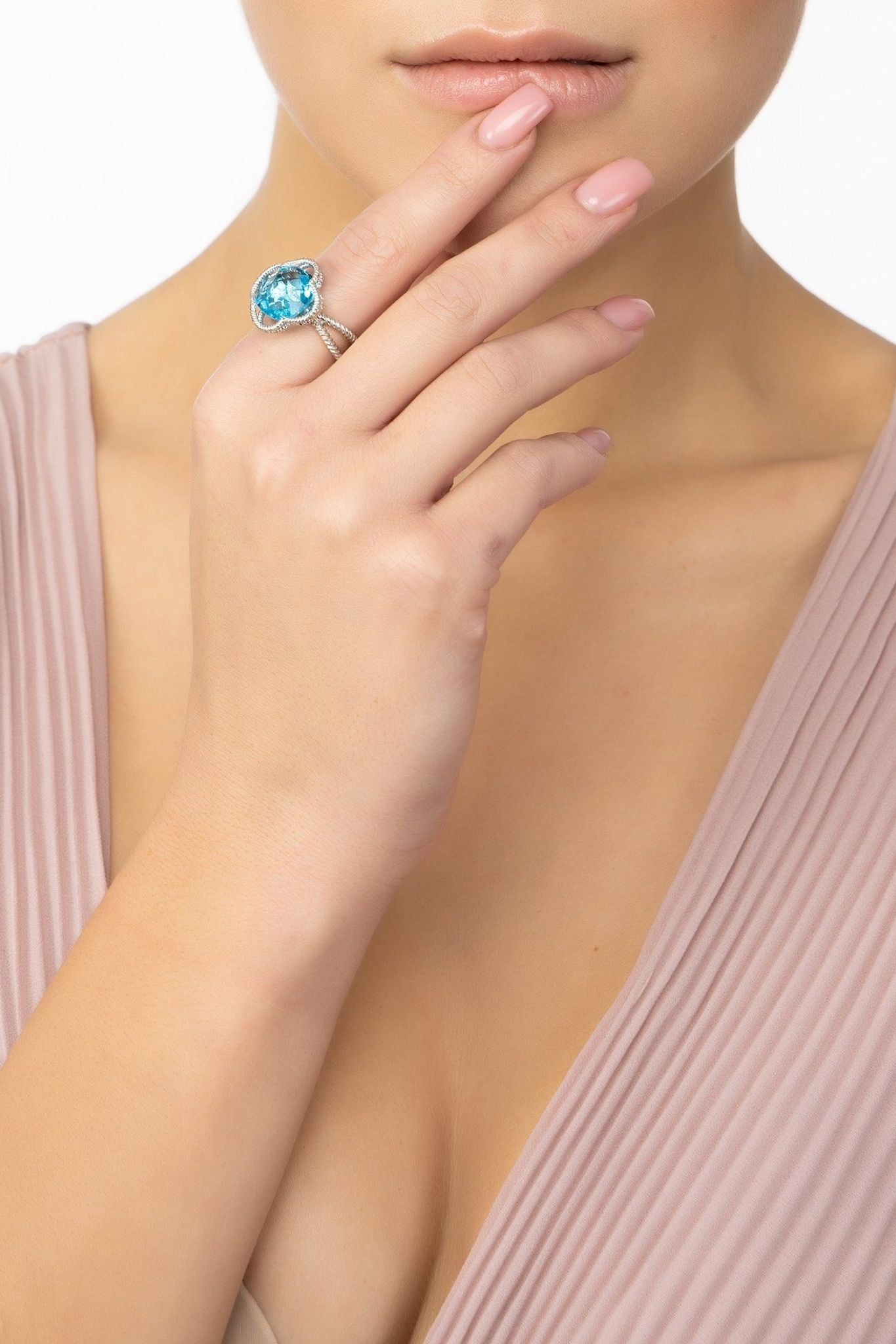Open Clover Gemstone Cocktail Ring Silver Blue Topaz - LATELITA Rings