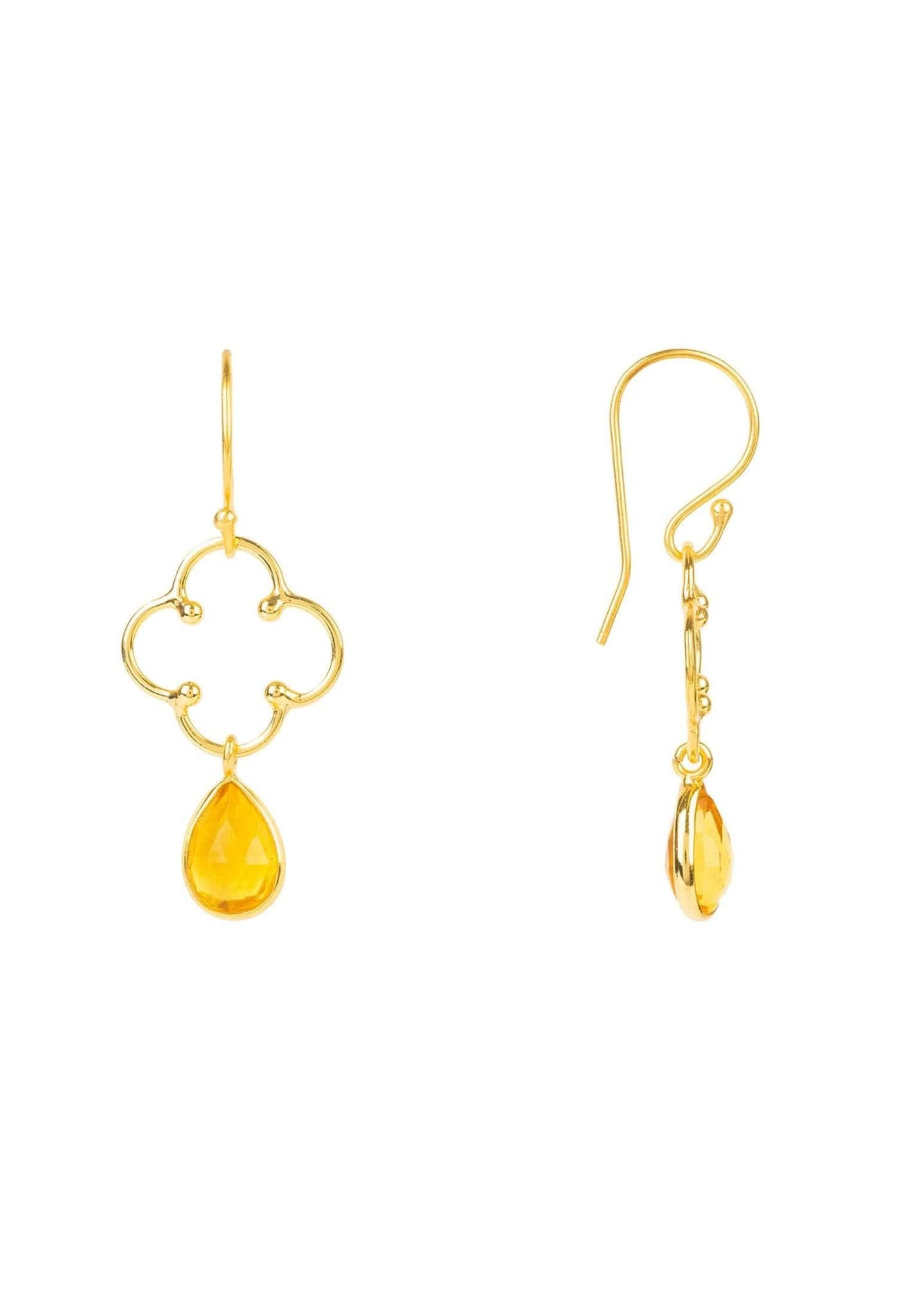 Open Clover Gemstone Drop Earrings Gold Citrine - LATELITA Earrings
