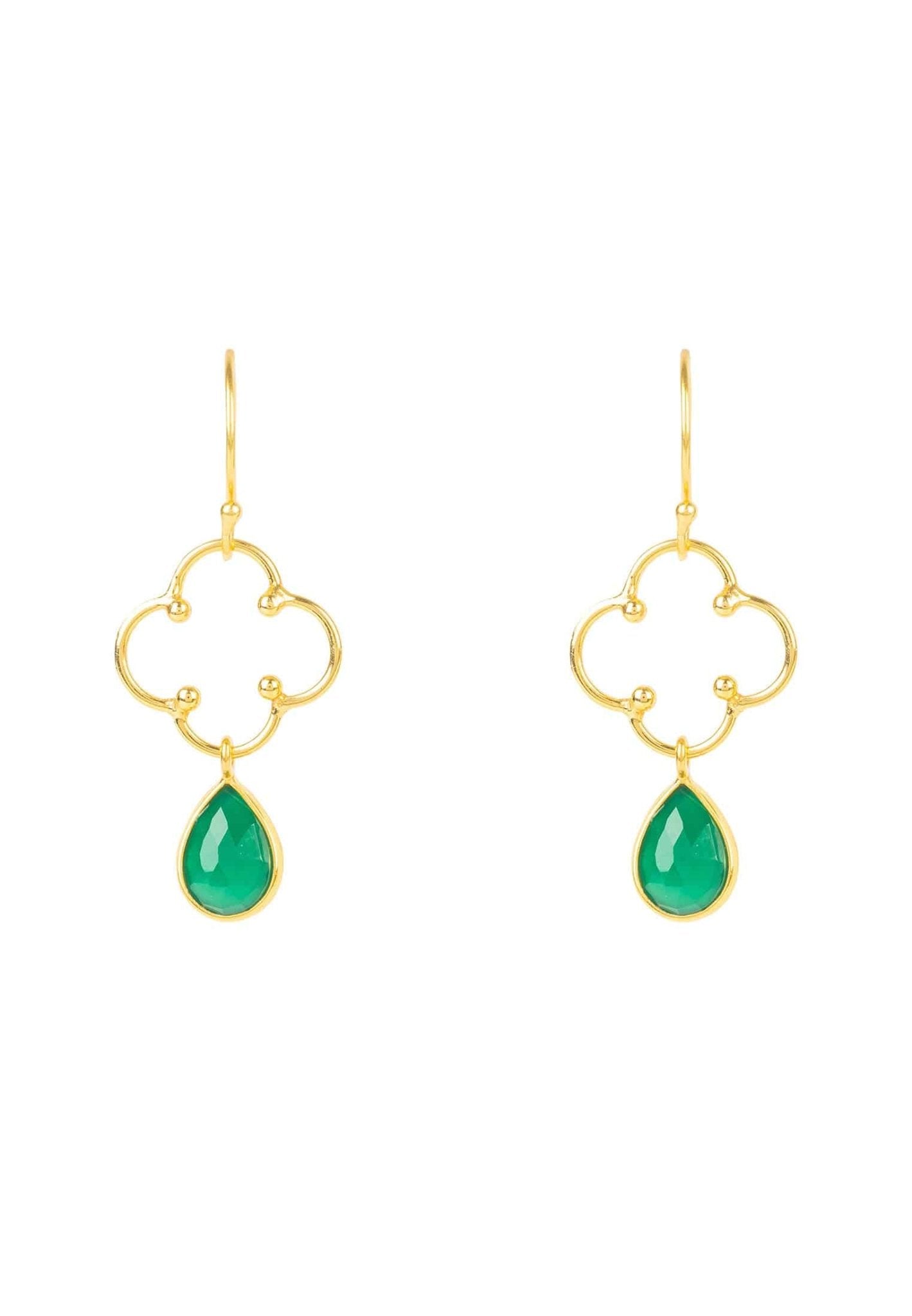 Open Clover Gemstone Drop Earrings Gold Green Onyx - LATELITA Earrings