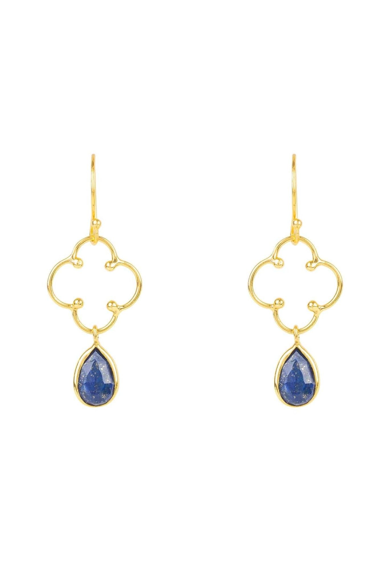 Open Clover Gemstone Drop Earrings Gold Lapis Lazuli - LATELITA Earrings