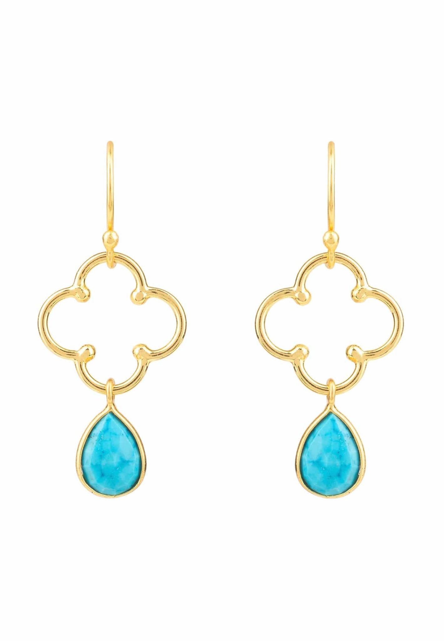 Open Clover Gemstone Drop Earrings Gold Turquoise - LATELITA Earrings