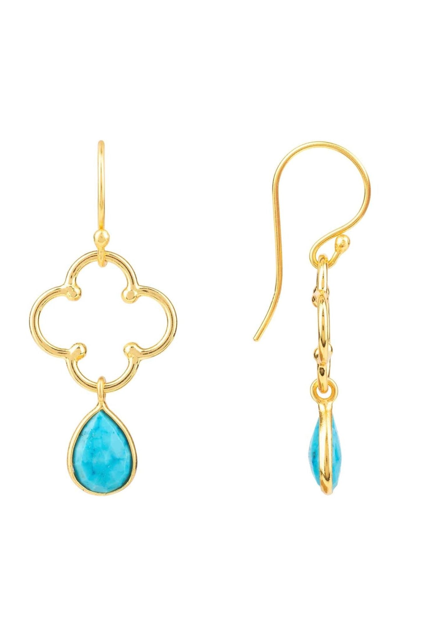 Open Clover Gemstone Drop Earrings Gold Turquoise - LATELITA Earrings