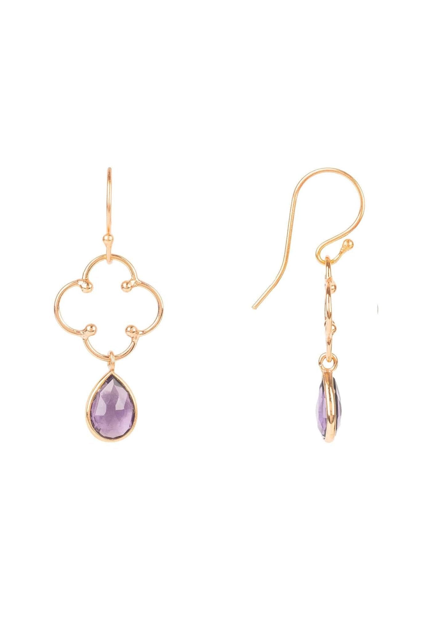 Open Clover Gemstone Drop Earrings Rosegold Amethyst Hydro - LATELITA Earrings