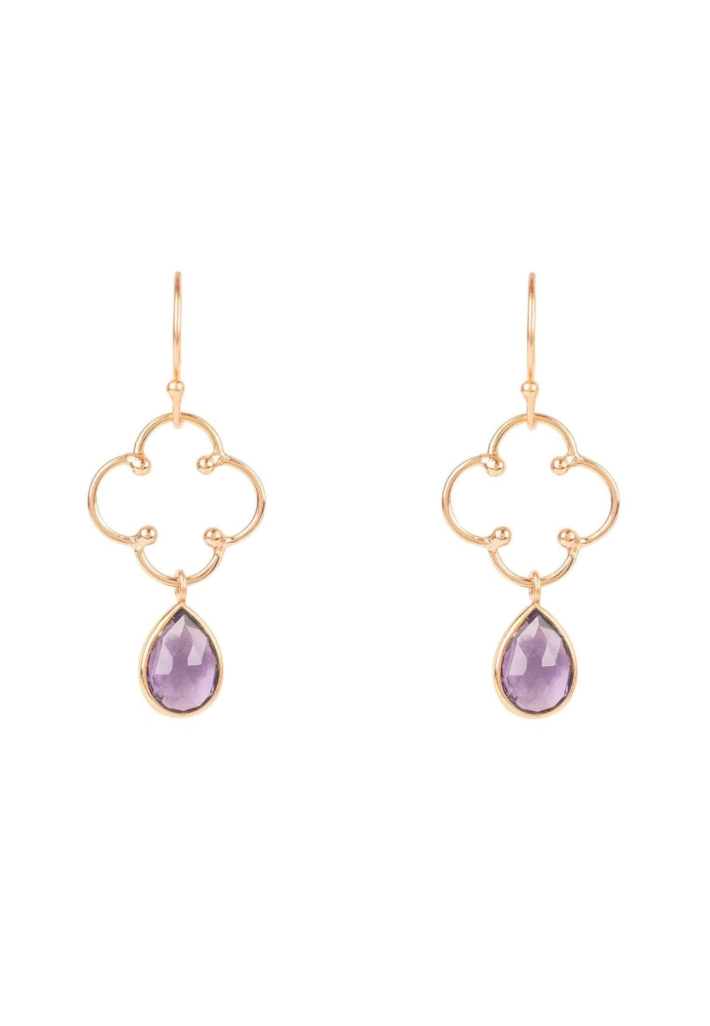 Open Clover Gemstone Drop Earrings Rosegold Amethyst Hydro - LATELITA Earrings