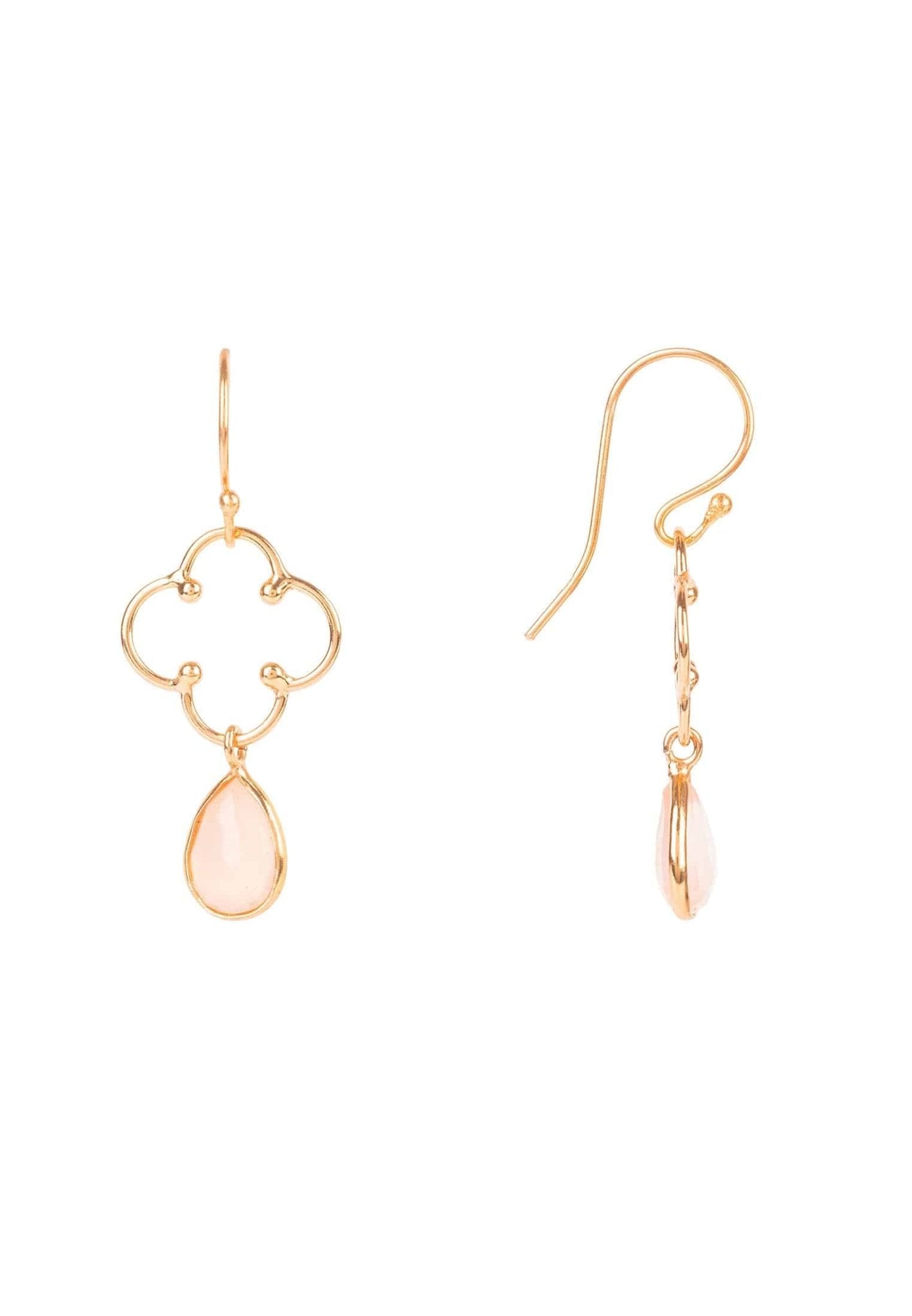 Open Clover Gemstone Drop Earrings Rosegold Rose Quartz - LATELITA Earrings