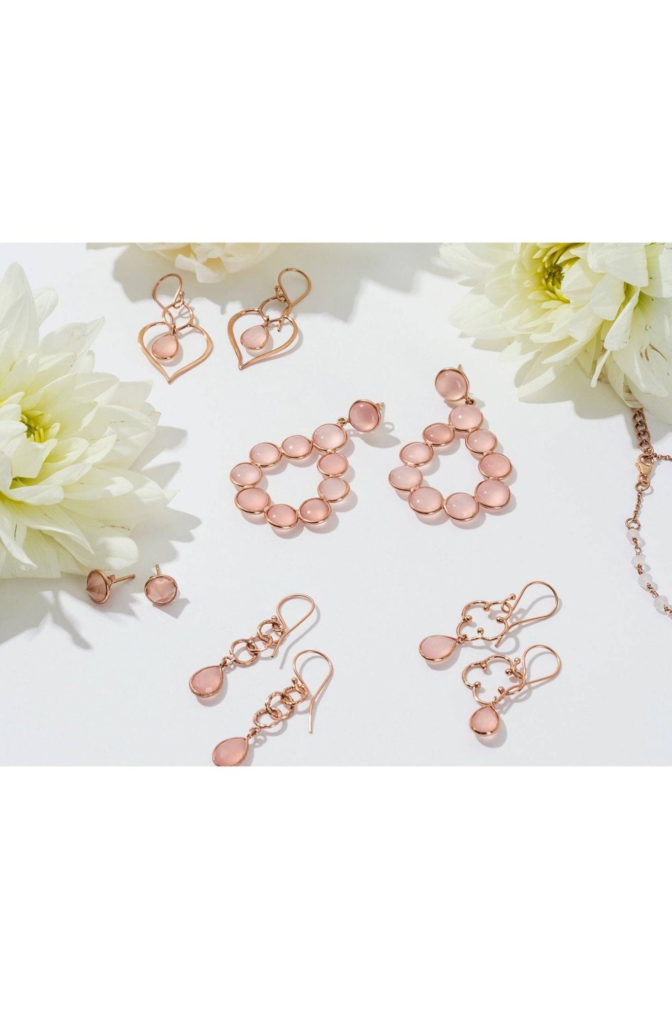 Open Clover Gemstone Drop Earrings Rosegold Rose Quartz - LATELITA Earrings