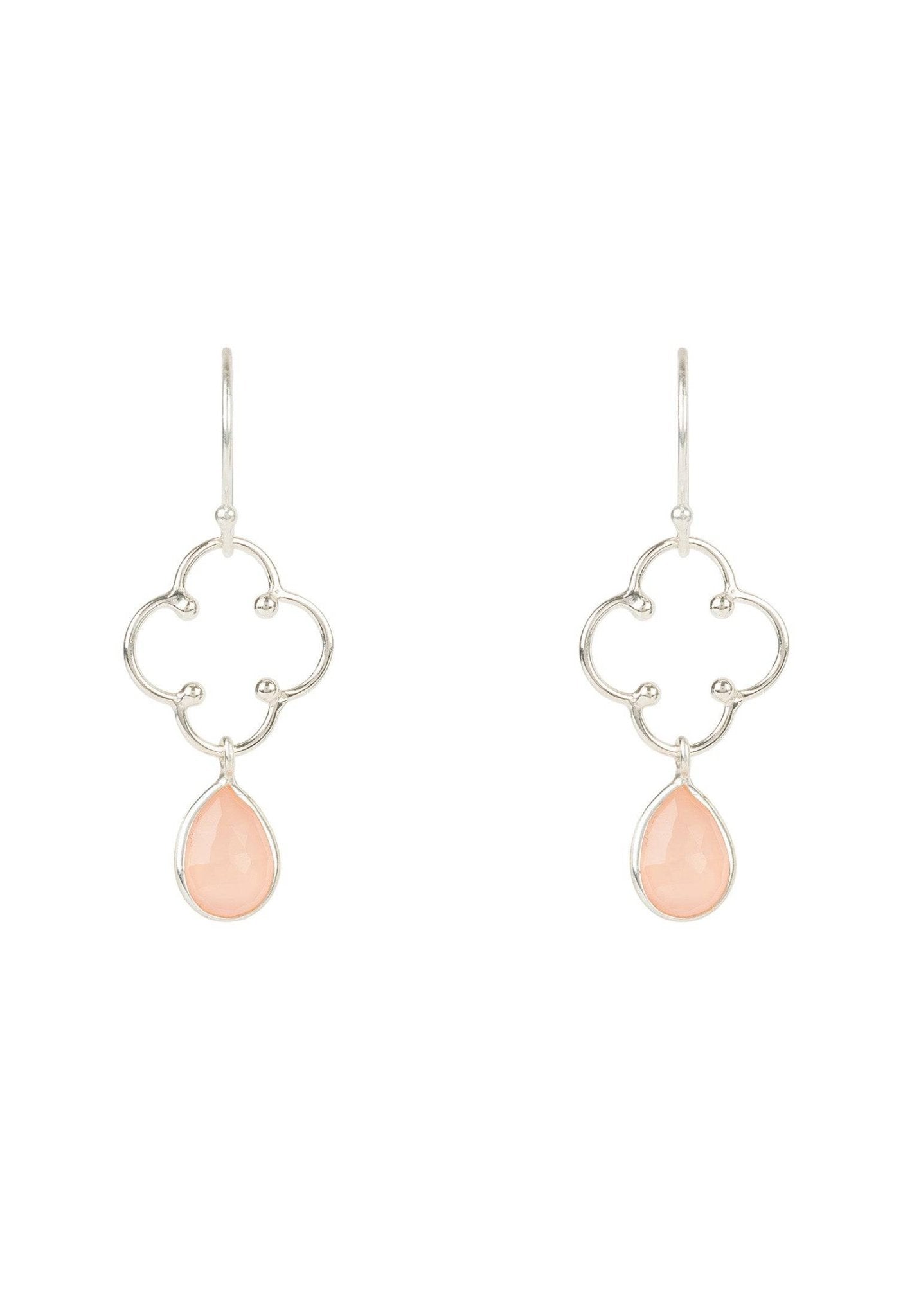 Open Clover Gemstone Drop Earrings Silver Rose Quartz - LATELITA Earrings