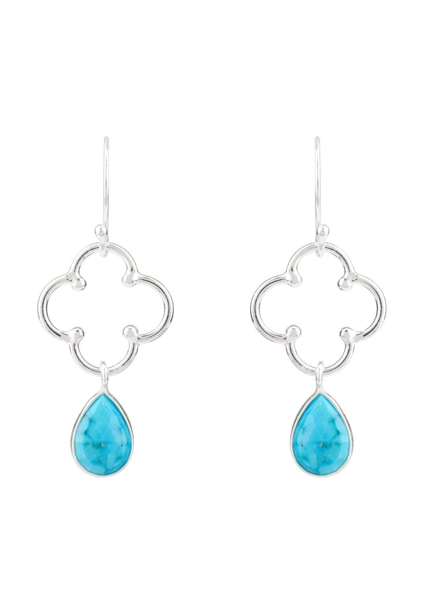 Open Clover Gemstone Drop Earrings Silver Turquoise - LATELITA Earrings
