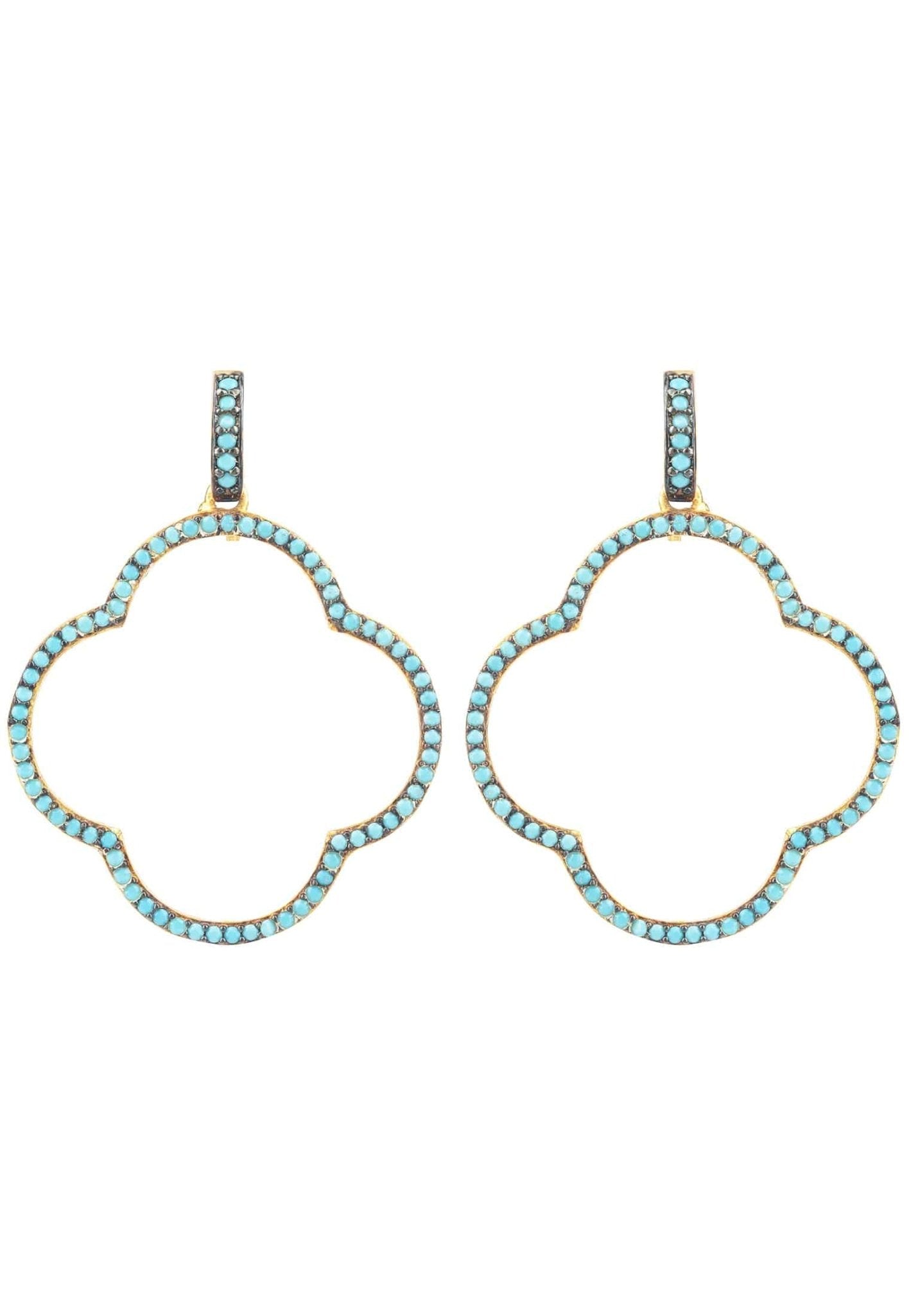 Open Clover Large Drop Earrings Gold Turquoise Blue - LATELITA Earrings