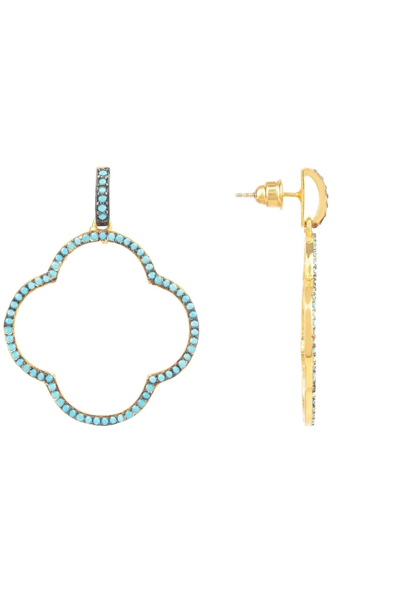 Open Clover Large Drop Earrings Gold Turquoise Blue - LATELITA Earrings