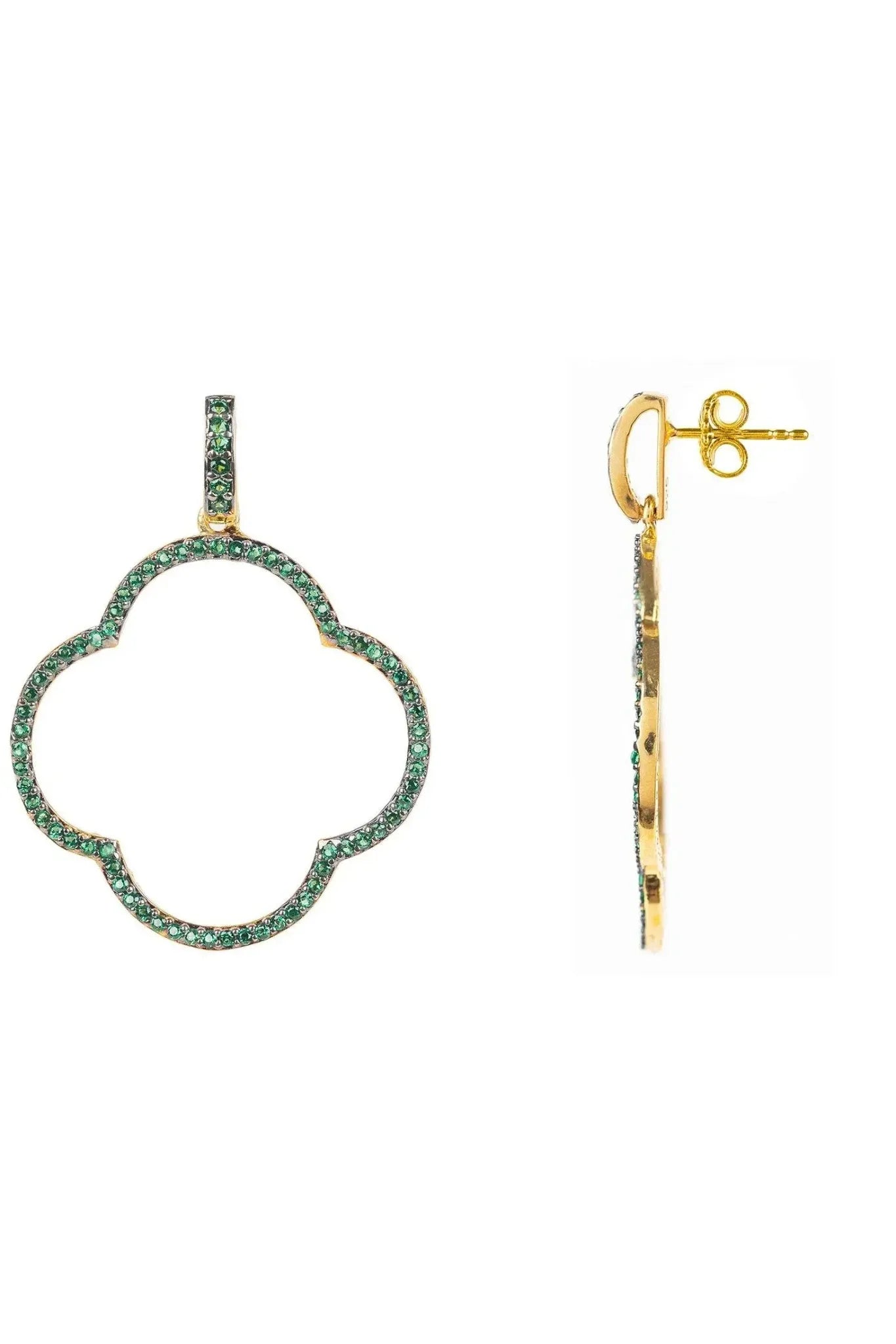 Open Clover Large Drop Earrings Green Gold - LATELITA Earrings