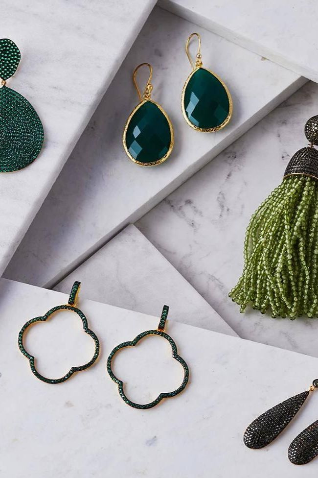 Open Clover Large Drop Earrings Green Gold - LATELITA Earrings