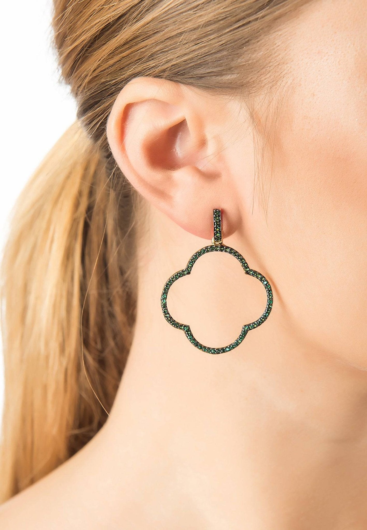 Open Clover Large Drop Earrings Green Gold - LATELITA Earrings