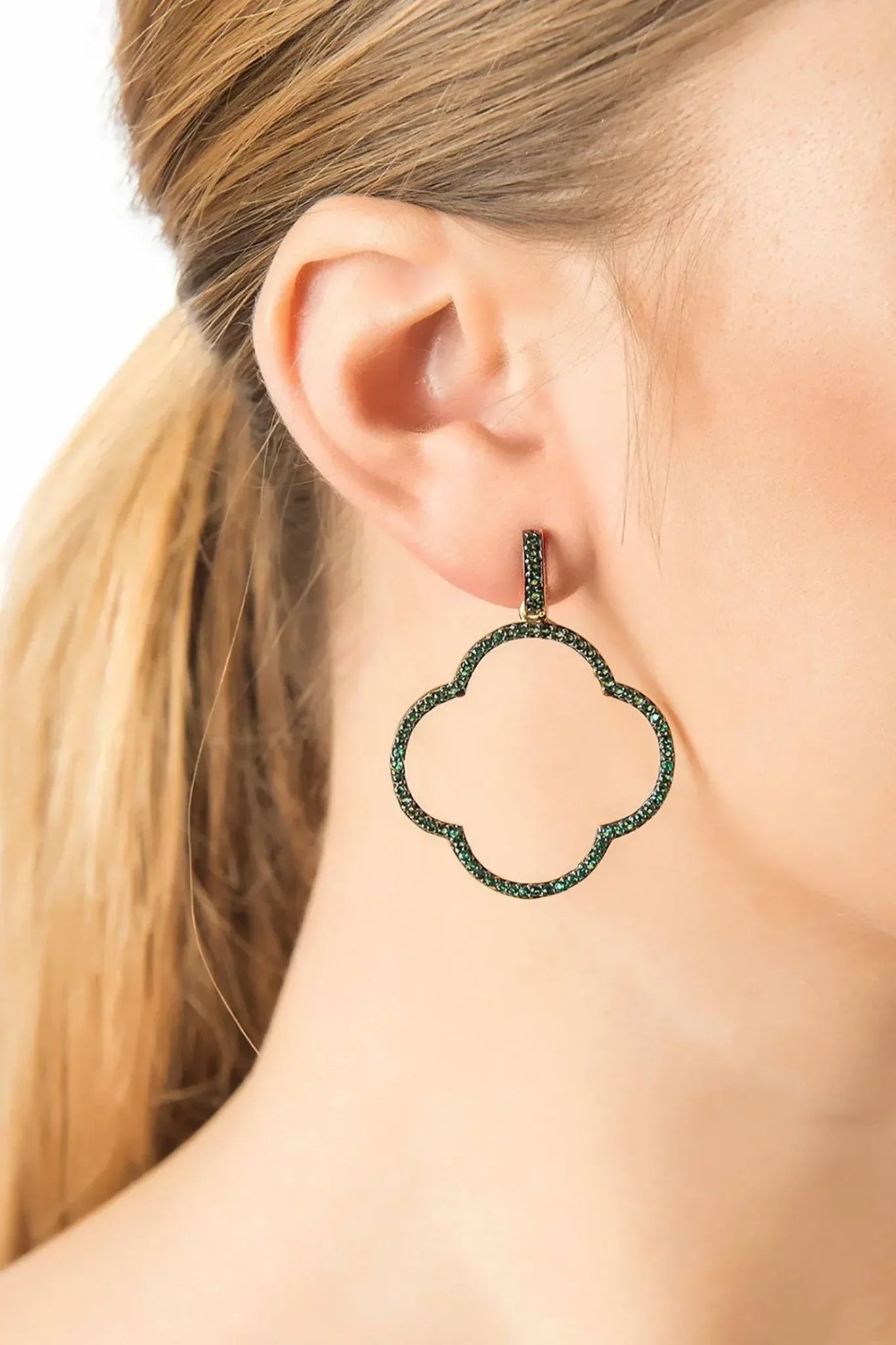 Open Clover Large Drop Earrings Green Gold - LATELITA Earrings