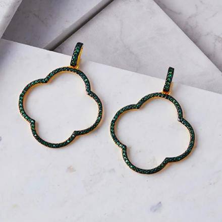 Open Clover Large Drop Earrings Green Gold - LATELITA Earrings