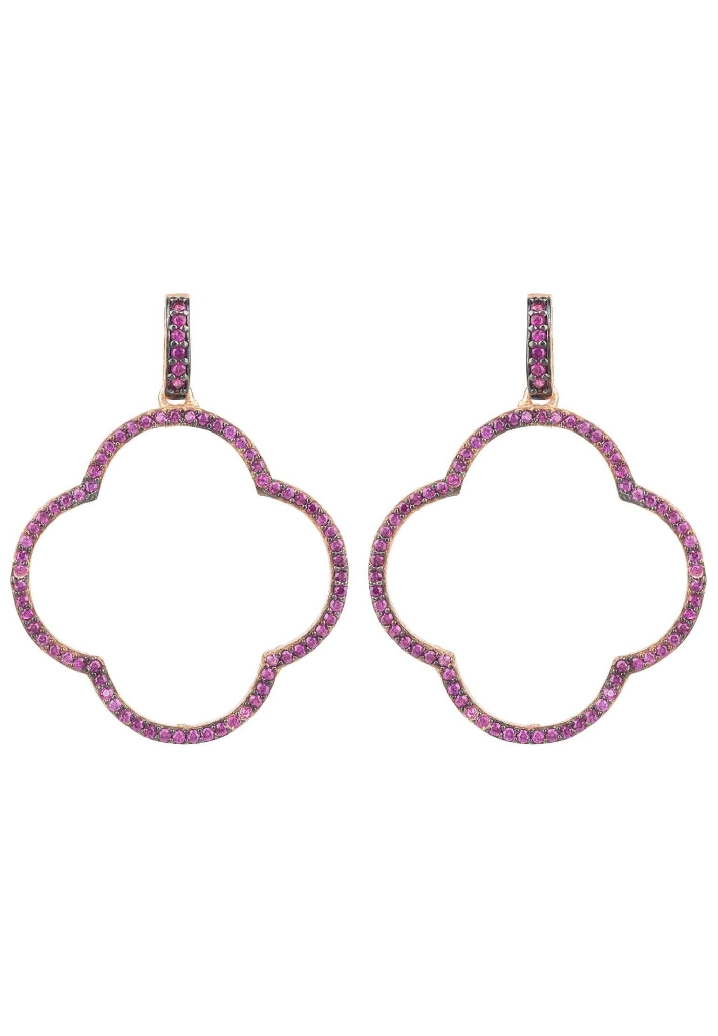 Open Clover Large Drop Earrings Rosegold Ruby Pink Cz - LATELITA Earrings