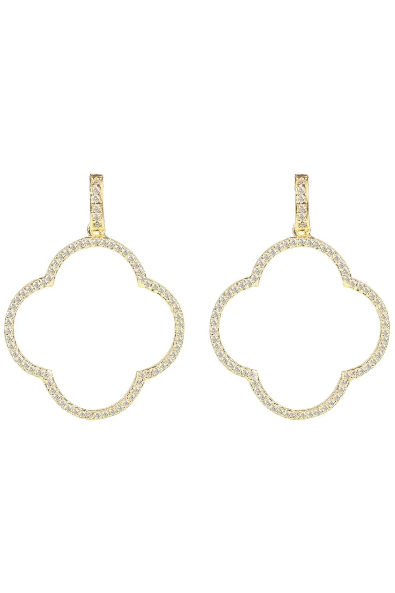 Open Clover Large Drop Earrings White Cz Gold - LATELITA Earrings