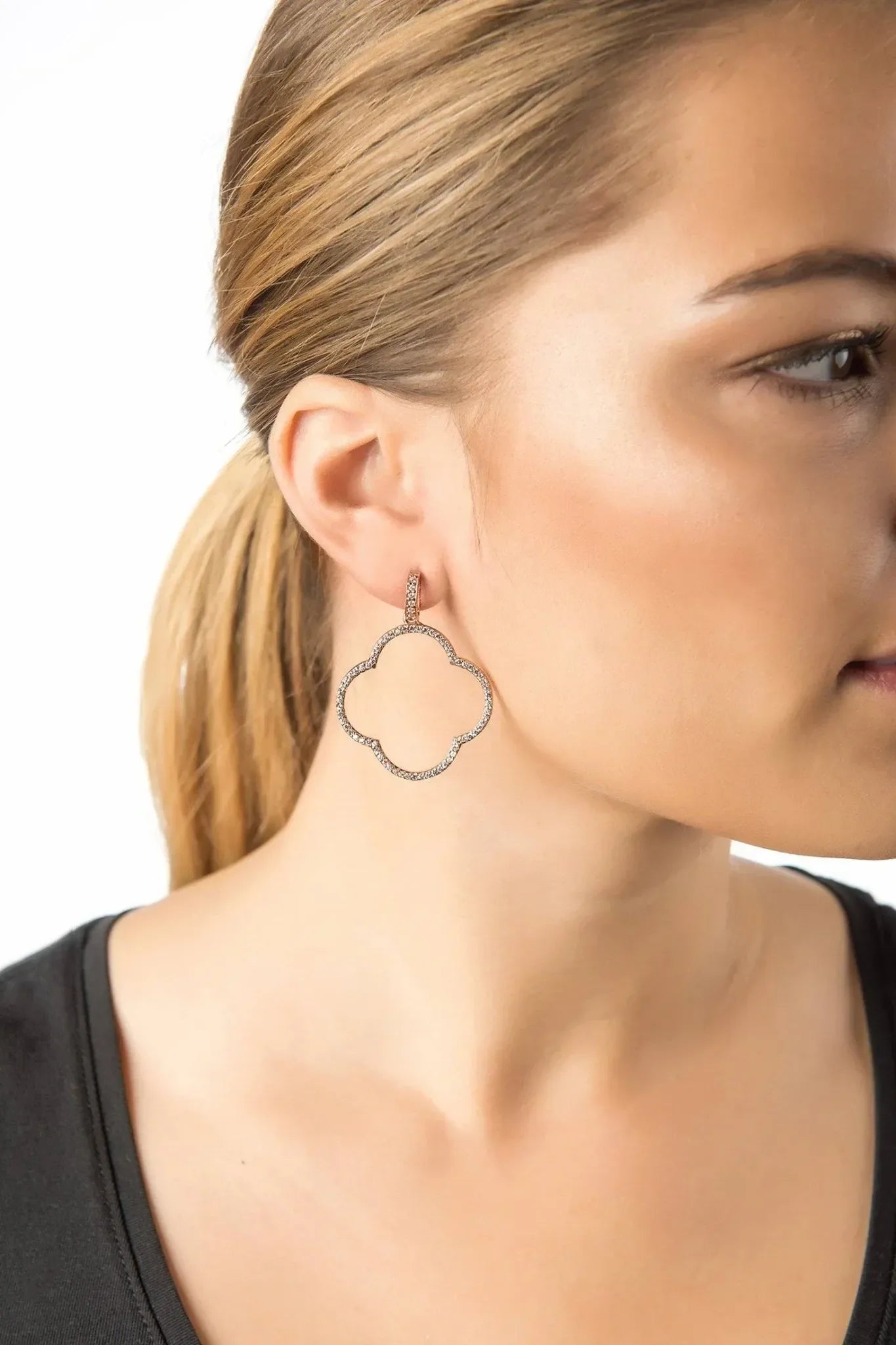 Open Clover Large Drop Earrings White Cz Gold - LATELITA Earrings
