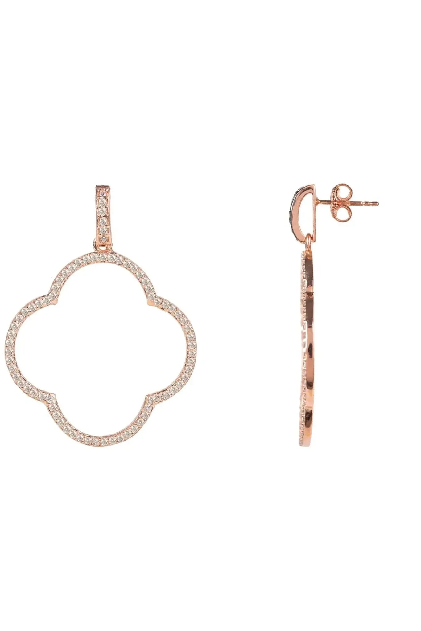 Open Clover Large Drop Earrings White Cz Rosegold - LATELITA Earrings