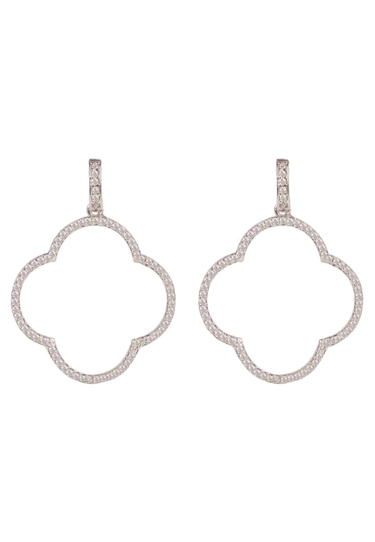 Open Clover Large Drop Earrings White Cz Silver - LATELITA Earrings