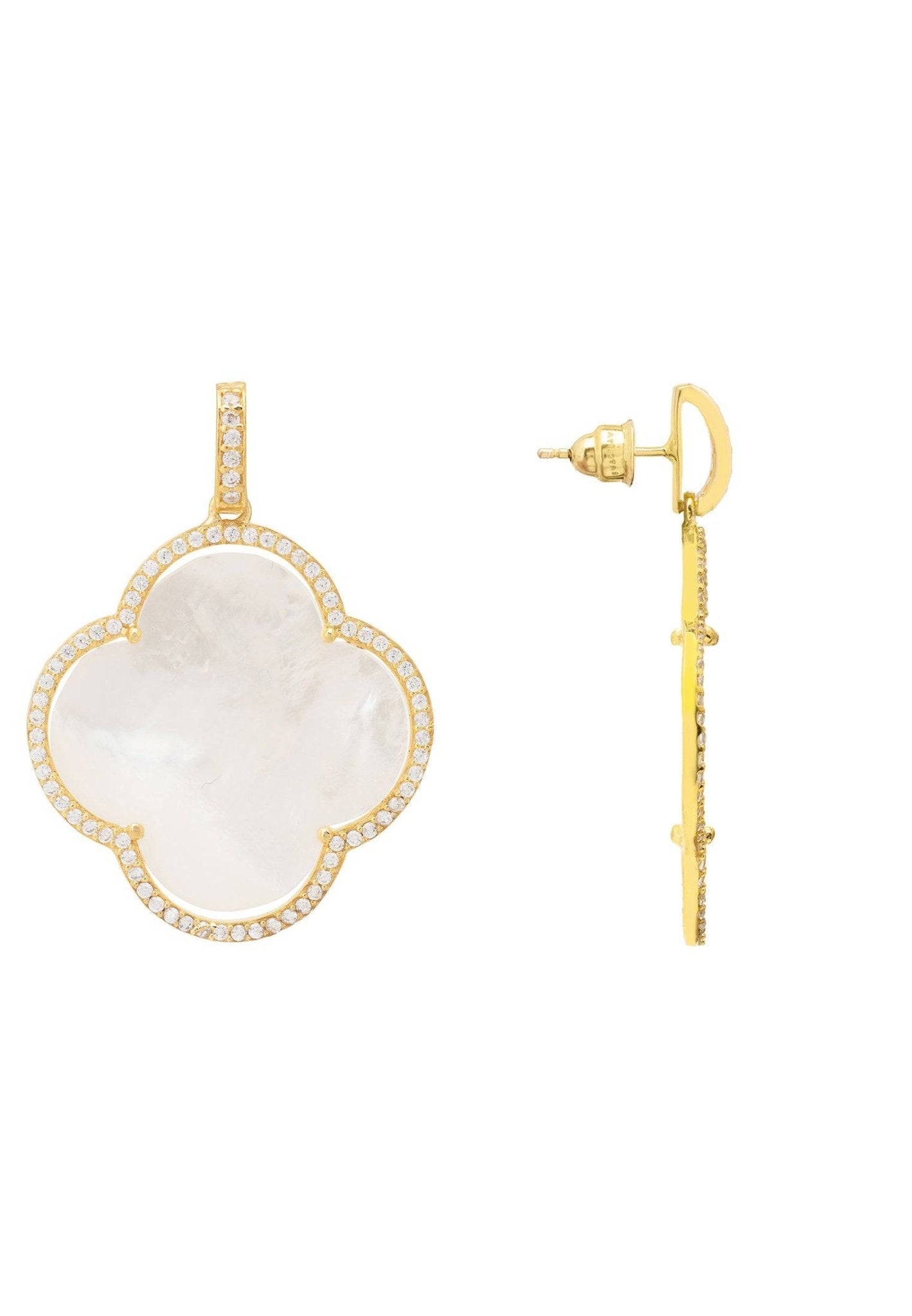 Open Clover Large Mother Of Pearl Gemstone Earrings Gold - LATELITA Earrings