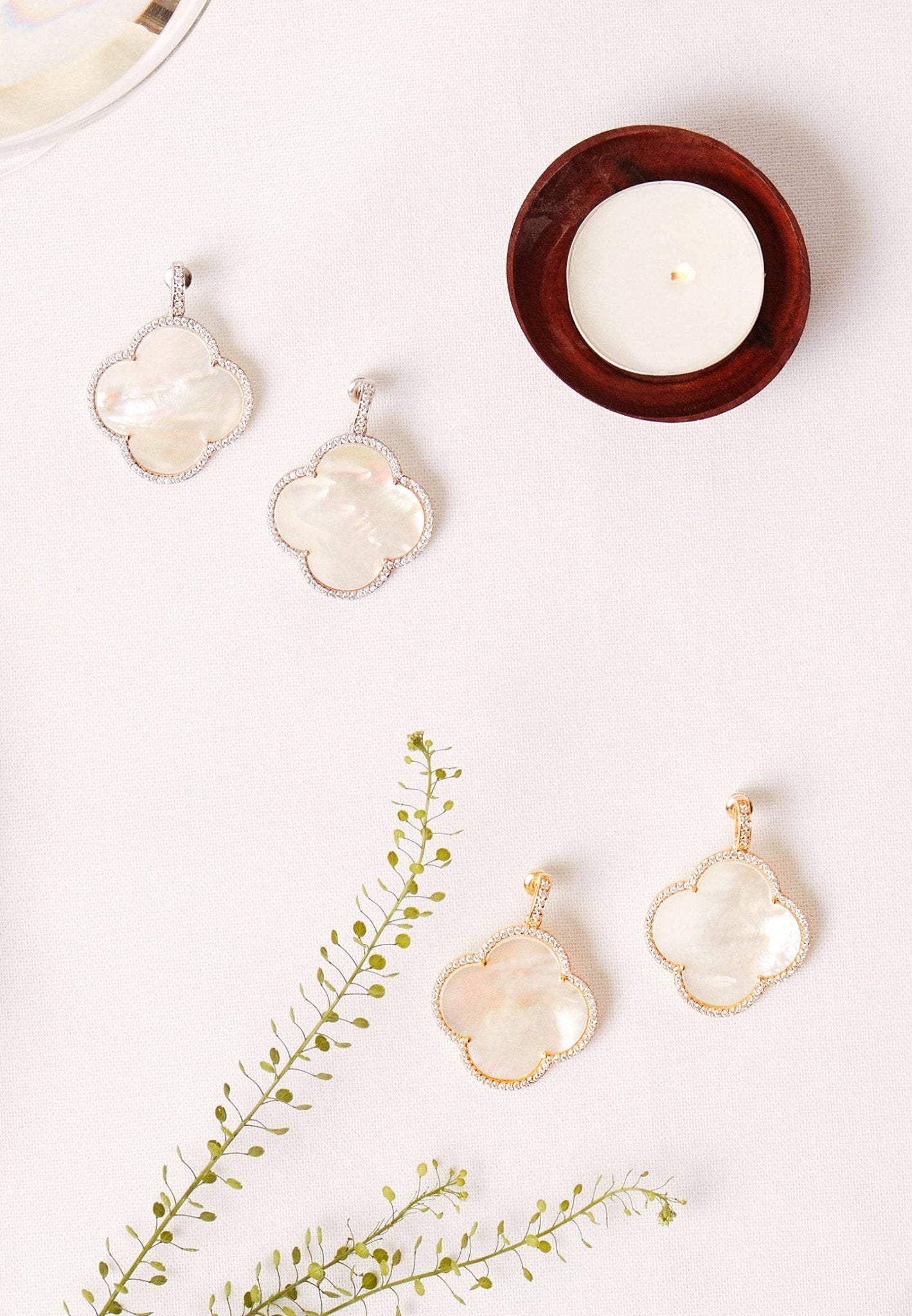 Open Clover Large Mother Of Pearl Gemstone Earrings Rosegold - LATELITA Earrings