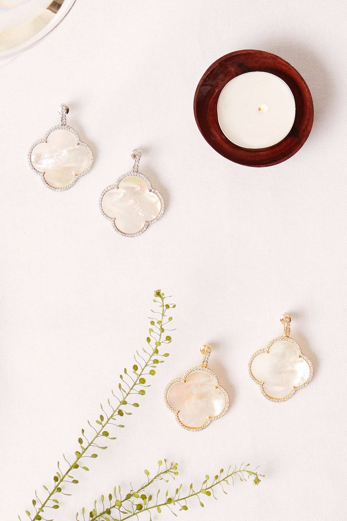Open Clover Large Mother Of Pearl Gemstone Earrings Rosegold - LATELITA Earrings