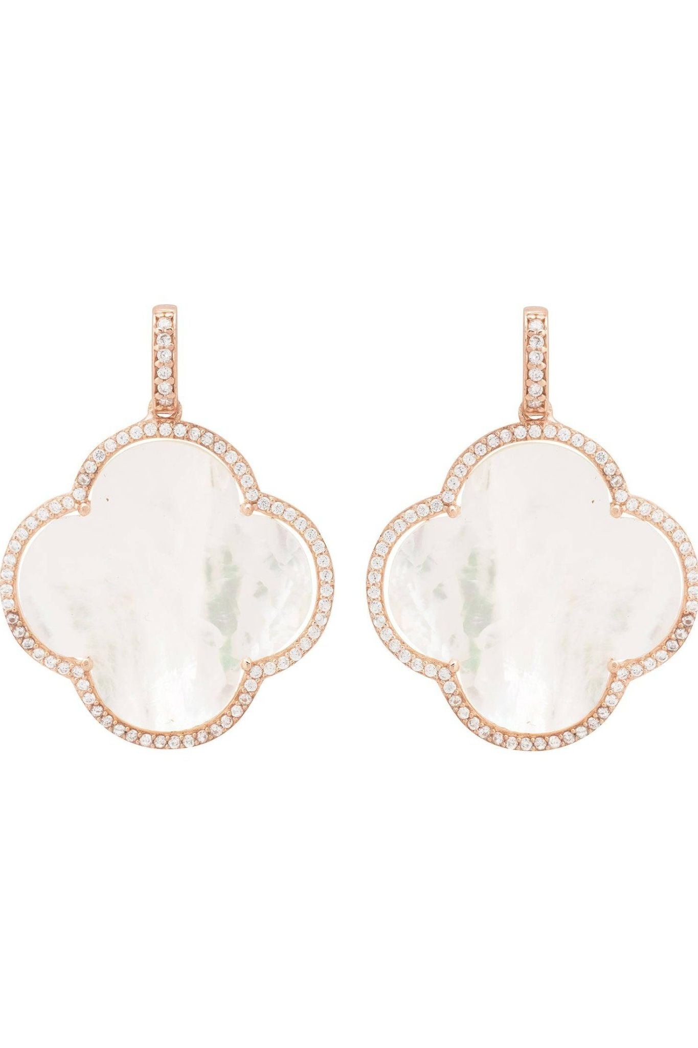Open Clover Large Mother Of Pearl Gemstone Earrings Rosegold - LATELITA Earrings