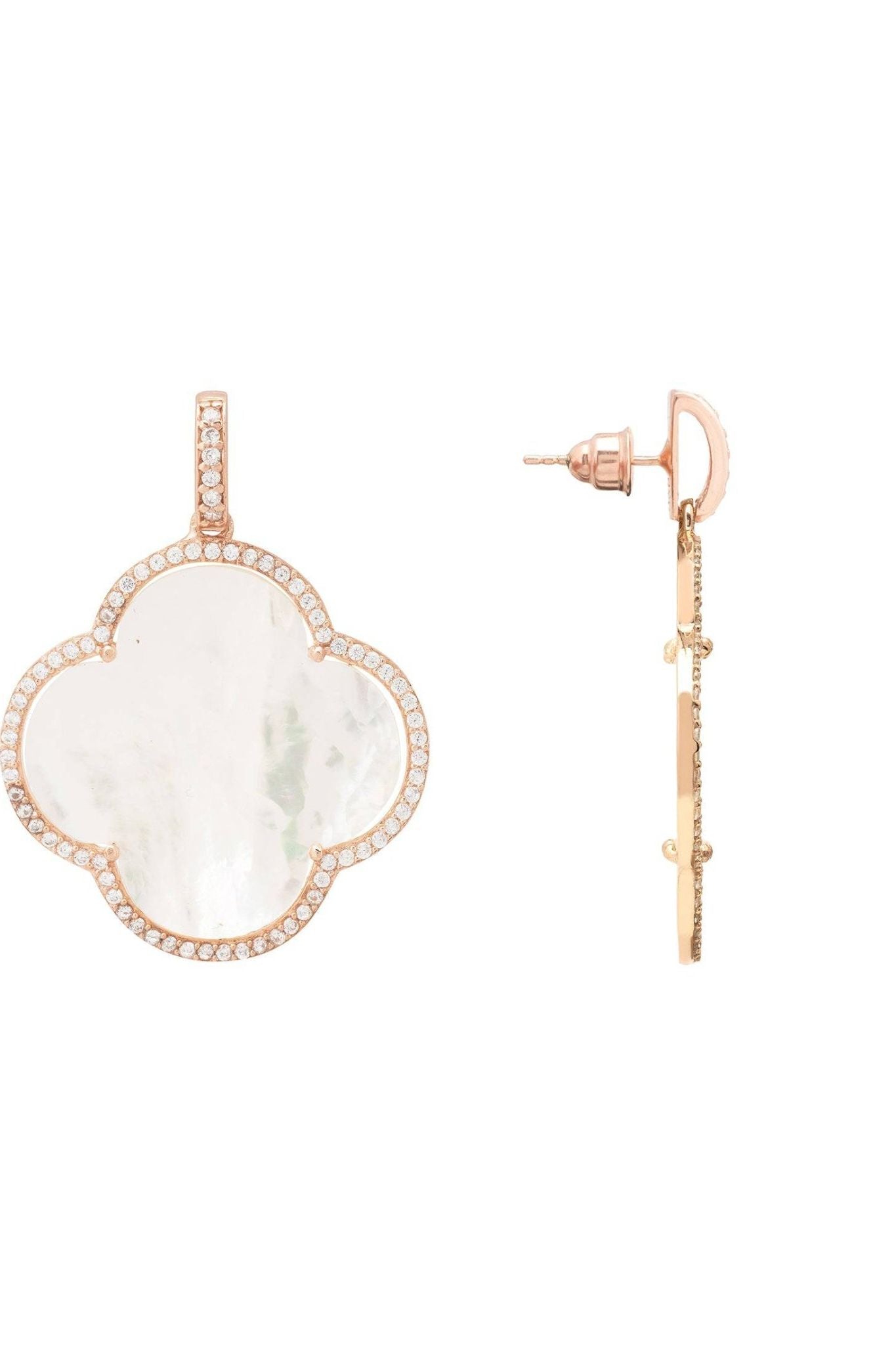 Open Clover Large Mother Of Pearl Gemstone Earrings Rosegold - LATELITA Earrings