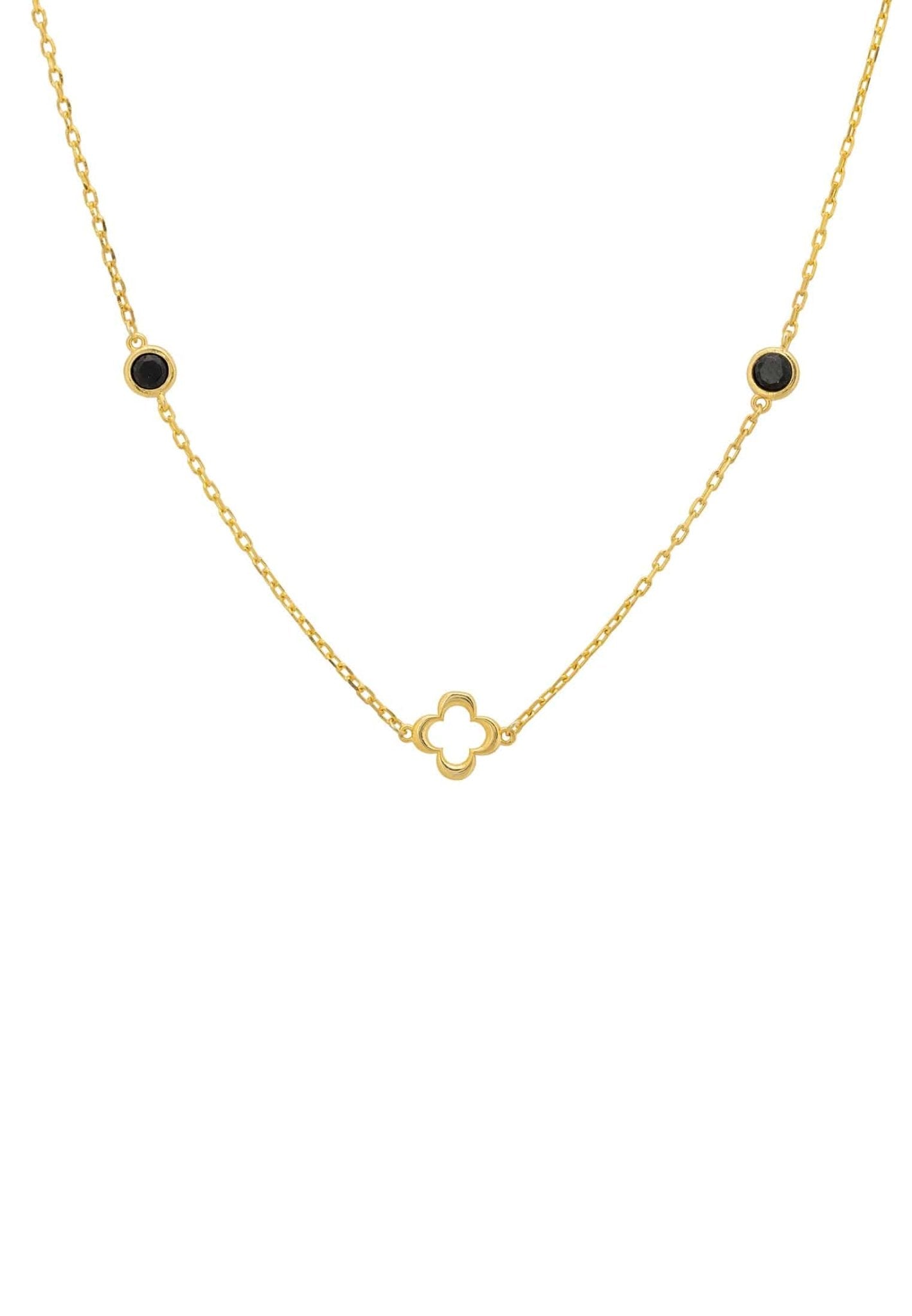 Open Clover Long Gemstone Necklace Gold Black - LATELITA Necklaces