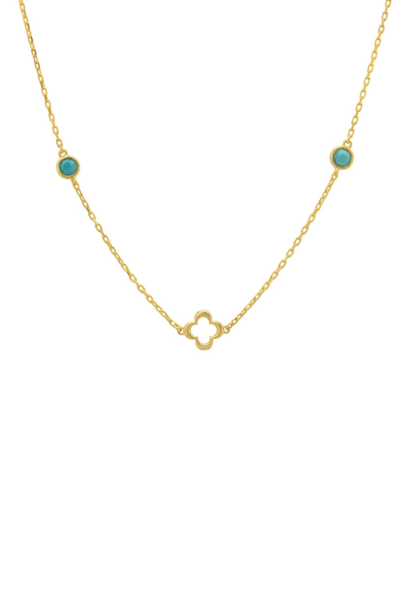 Open Clover Long Gemstone Necklace Gold Turquoise - LATELITA Necklaces