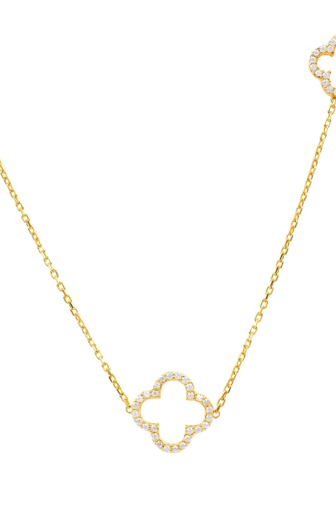 Open Clover Long White Cz Necklace Gold - LATELITA Necklaces