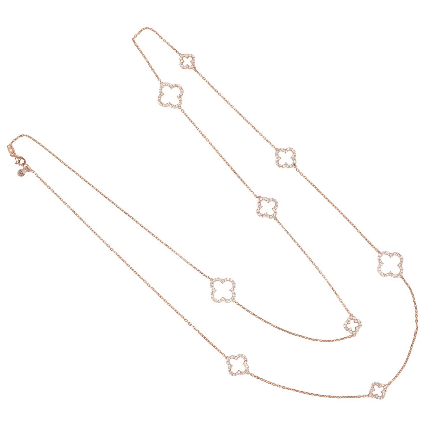 Open Clover Long White Cz Necklace Rosegold - LATELITA Necklaces