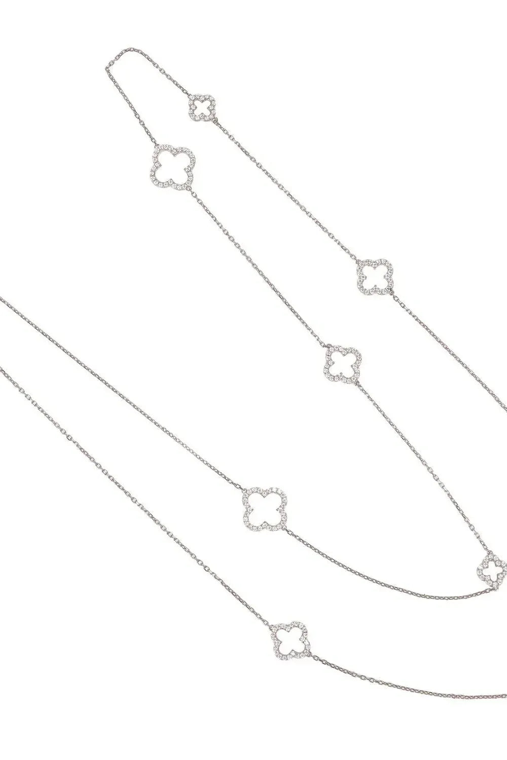 Open Clover Long White Cz Necklace Silver - LATELITA Necklaces