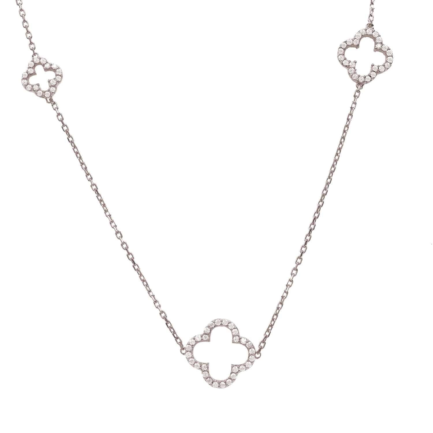 Open Clover Long White Cz Necklace Silver - LATELITA Necklaces