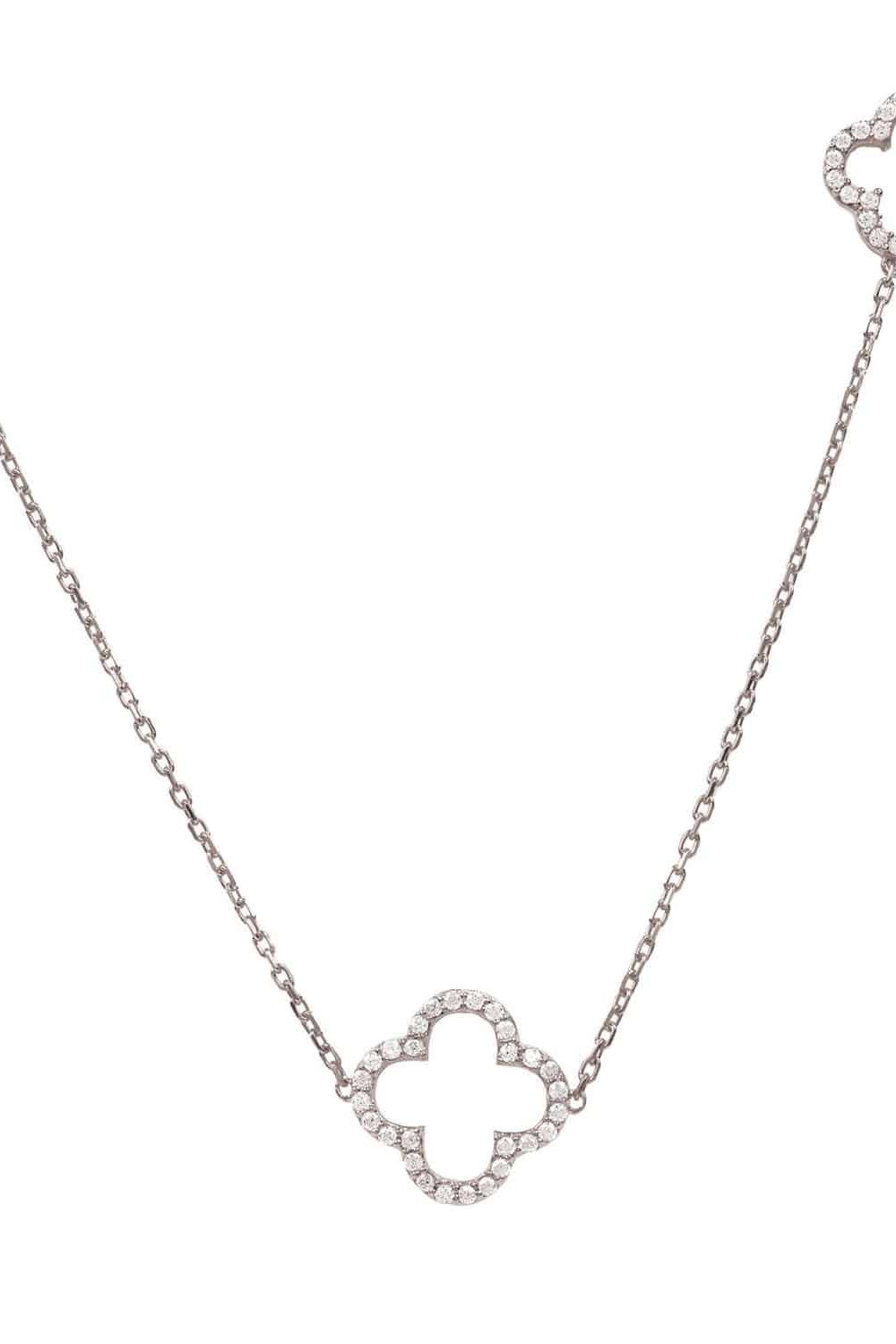 Open Clover Long White Cz Necklace Silver - LATELITA Necklaces