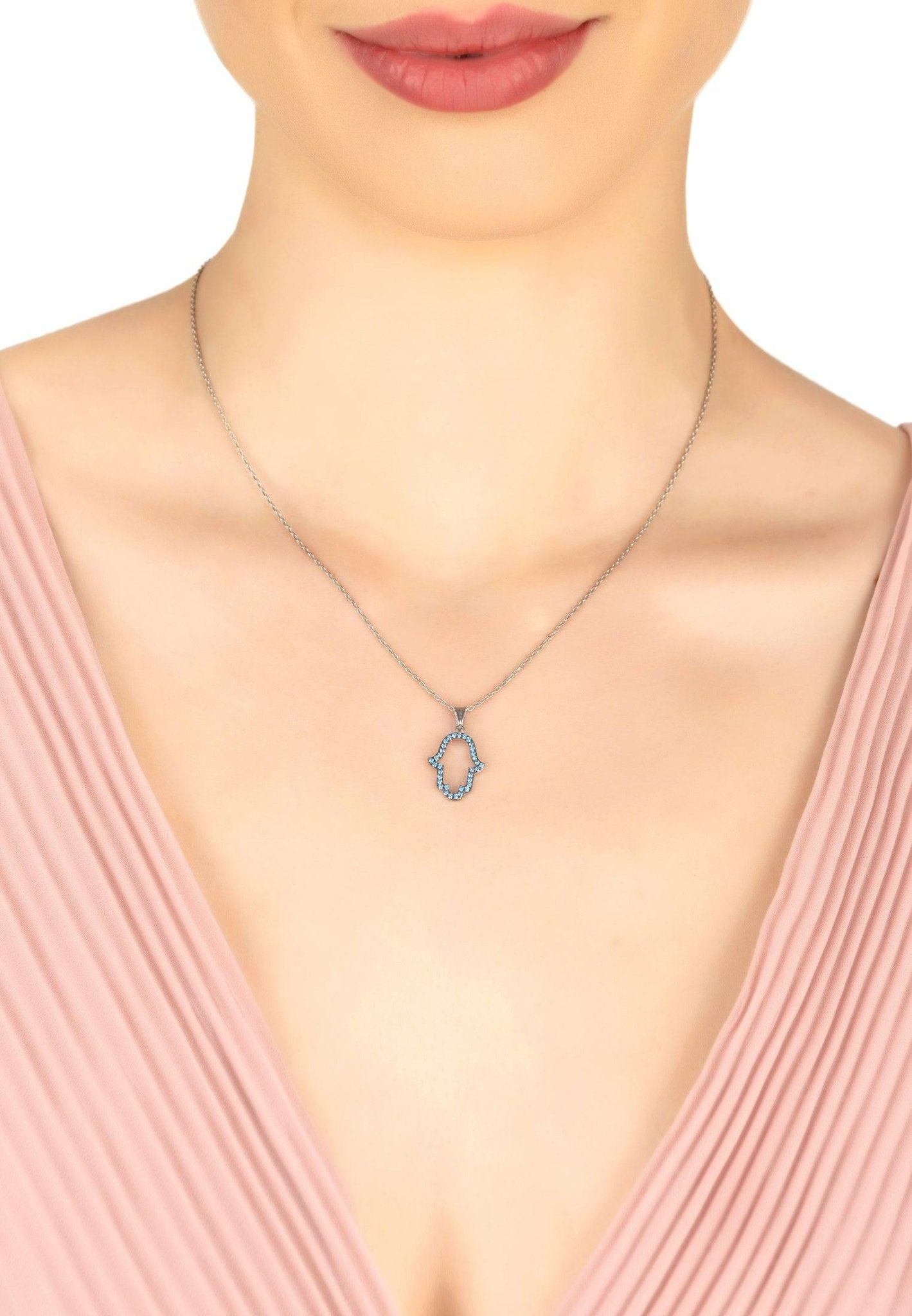 Open Hamsa Turquoise Necklace Silver - LATELITA Necklaces