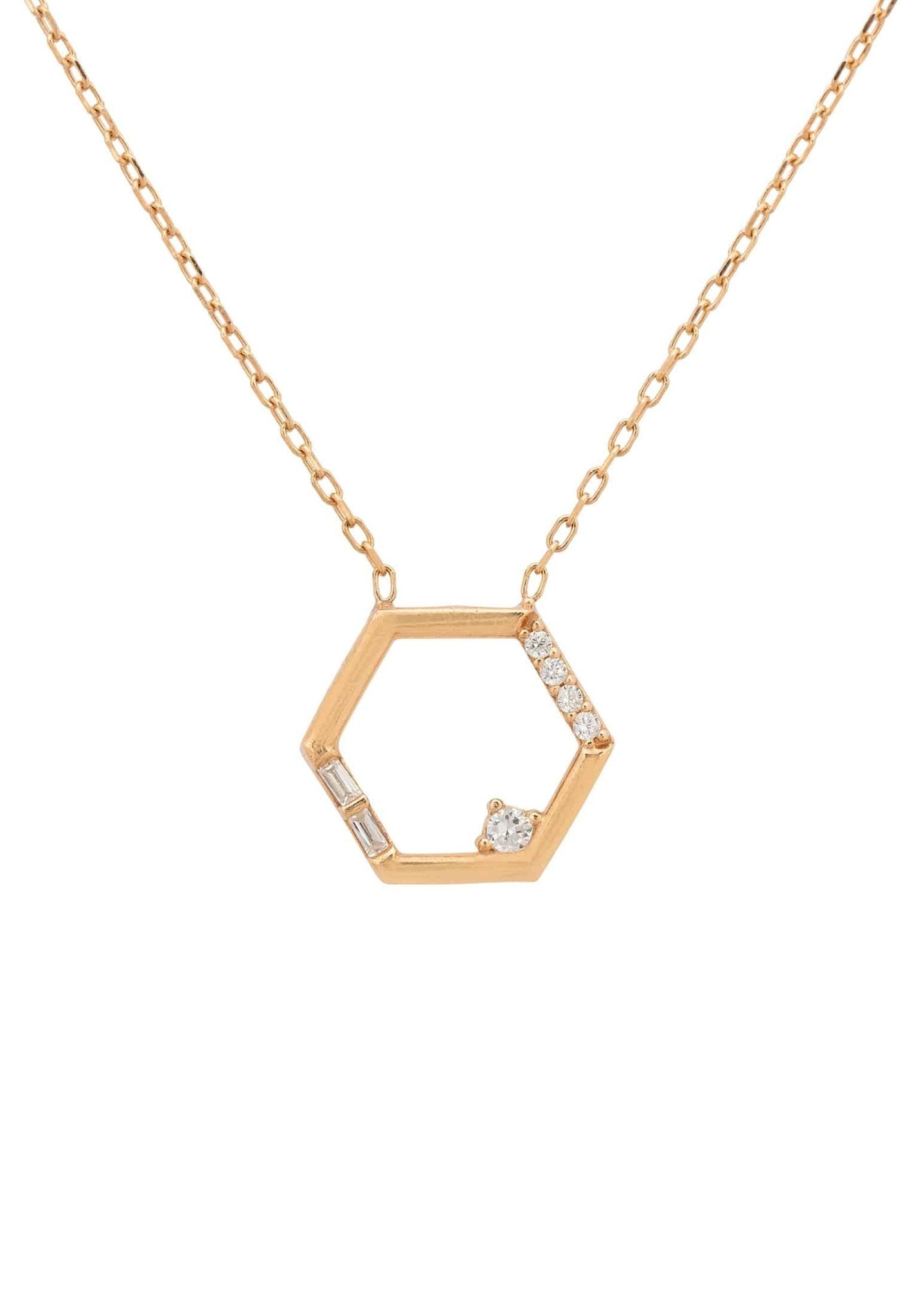 Open Hexagonal Pendant Necklace Rosegold - LATELITA Necklaces