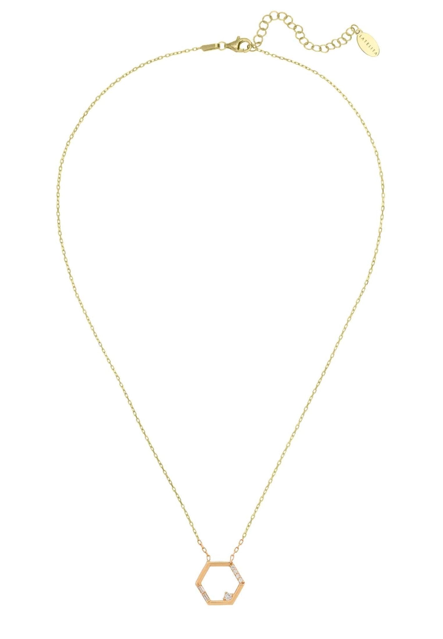 Open Hexagonal Pendant Necklace Rosegold - LATELITA Necklaces